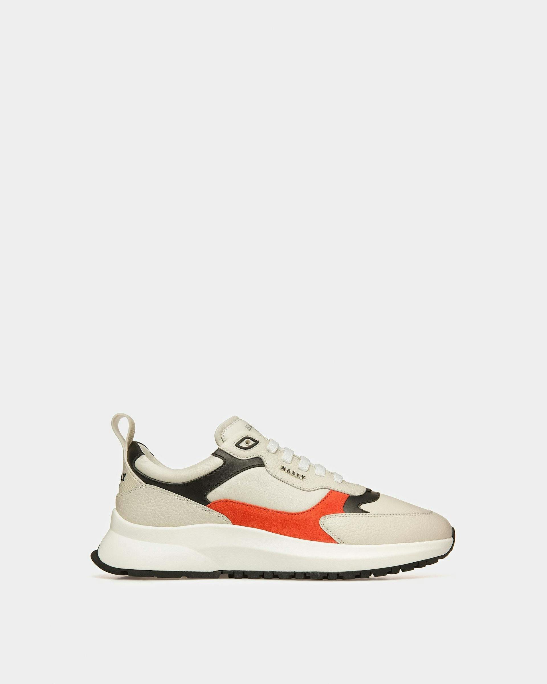 Dave Leather And Fabric Sneakers In Dusty White And Orange - Men's - Bally - 01