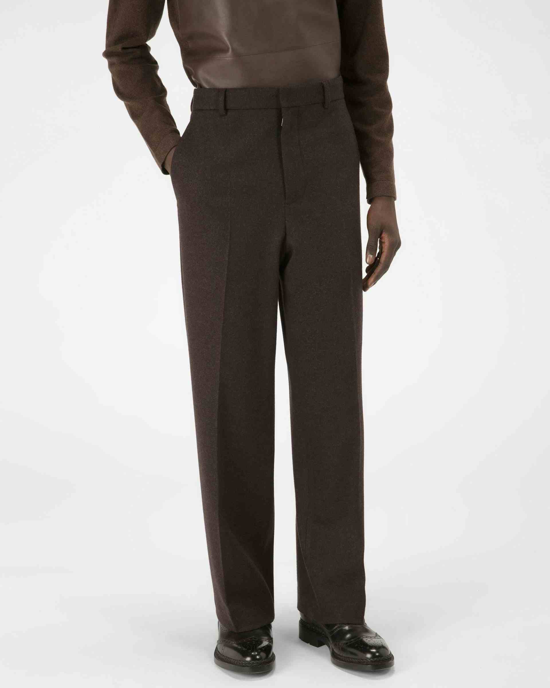 Wool Trousers In Ebony Brown - Men's - Bally