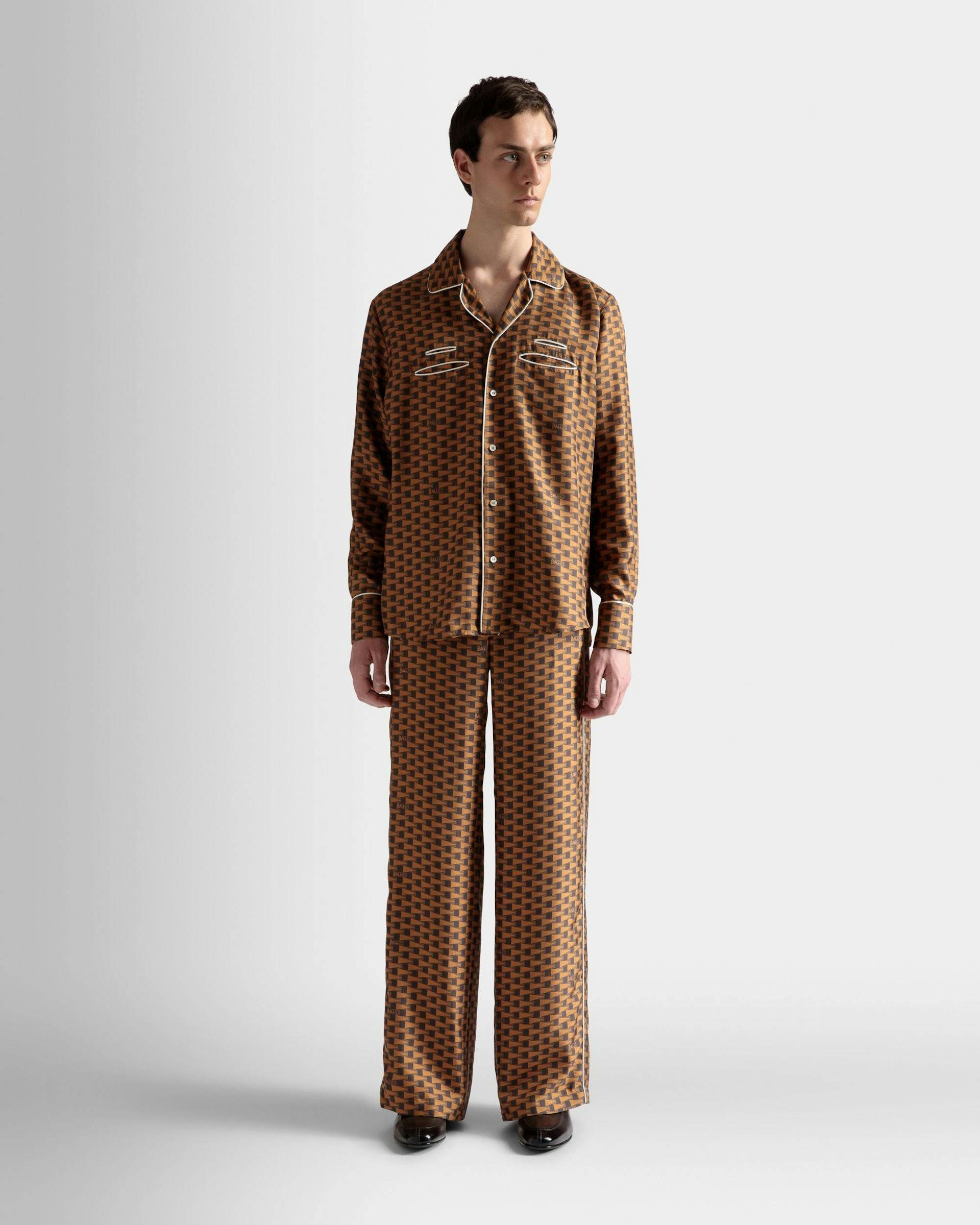 Pennant Print Pants In Brown Silk - Men's - Bally - 02