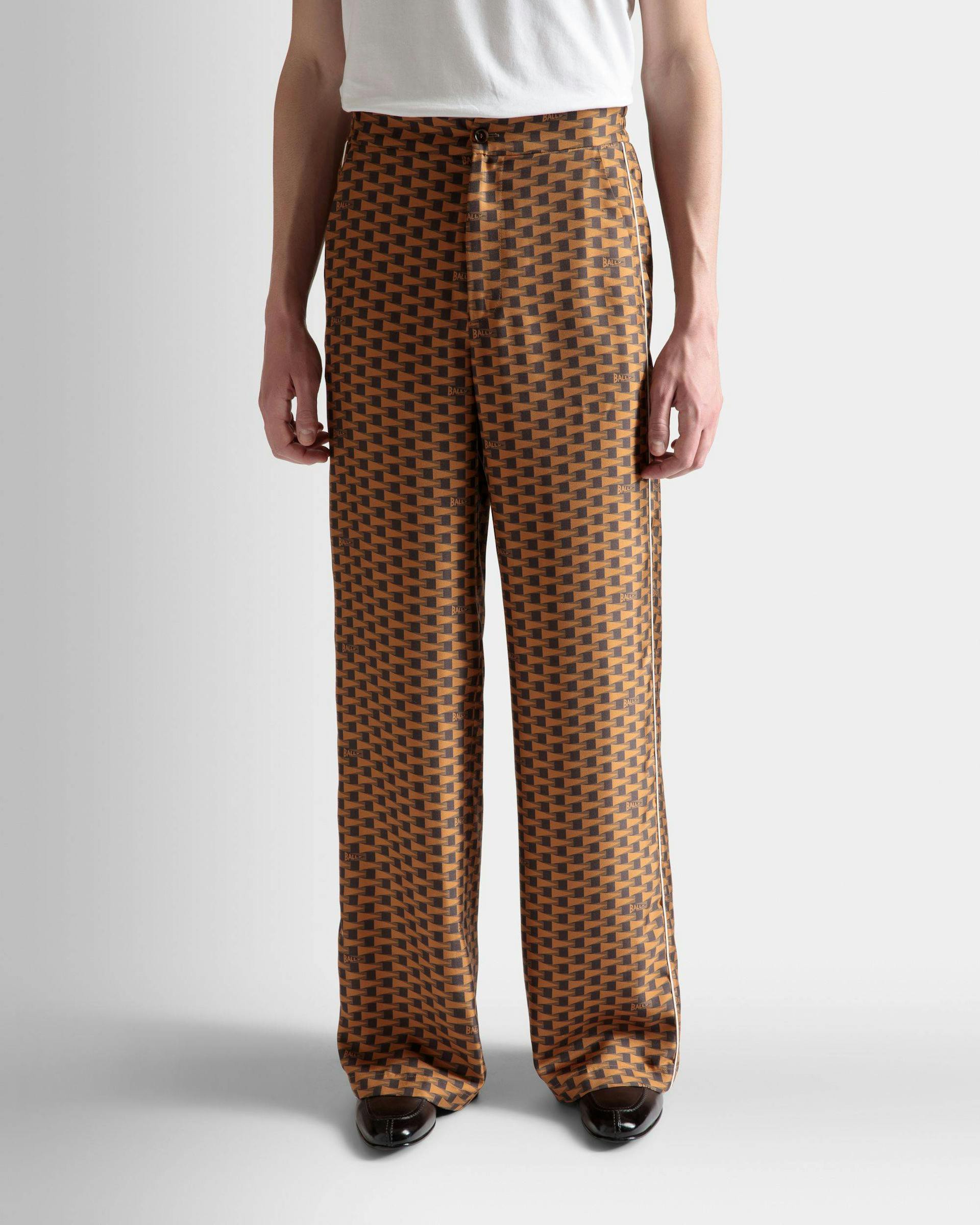 Pennant Print Pants In Brown Silk - Men's - Bally - 03