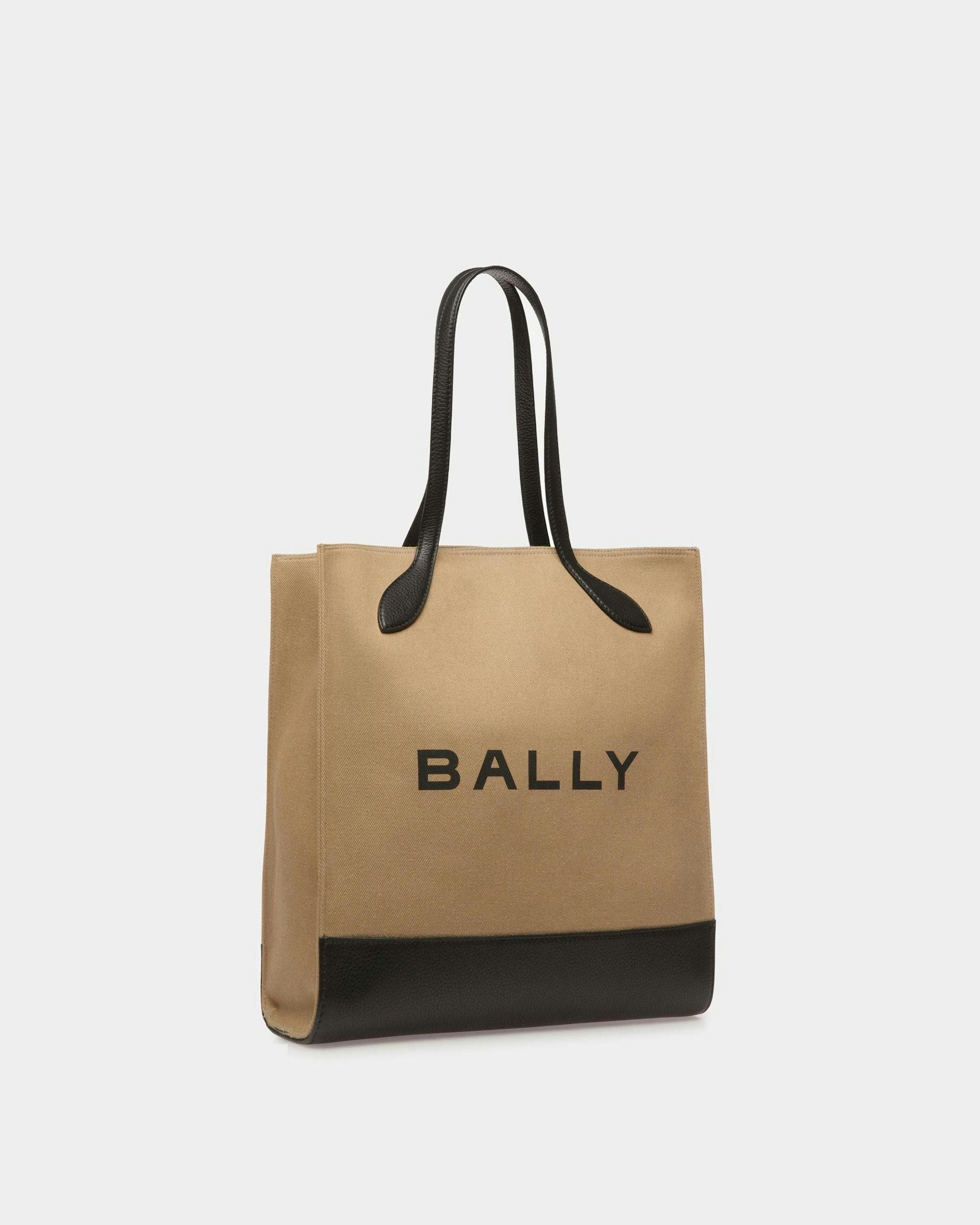 Bar Tote Bag In Sand And Black Fabric - Women's - Bally - 04
