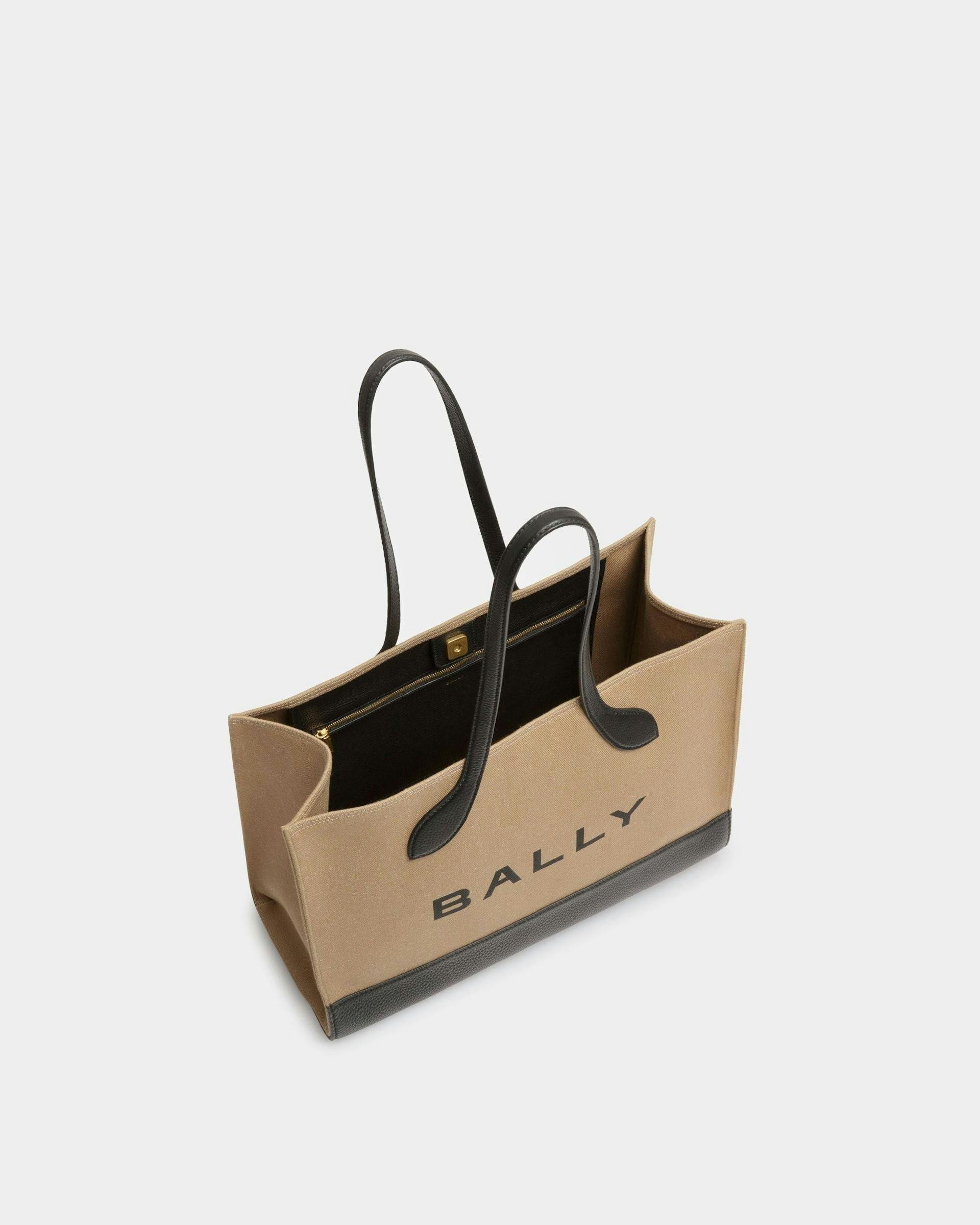 Bar Tote Bag In Sand And Black Fabric - Women's - Bally - 05
