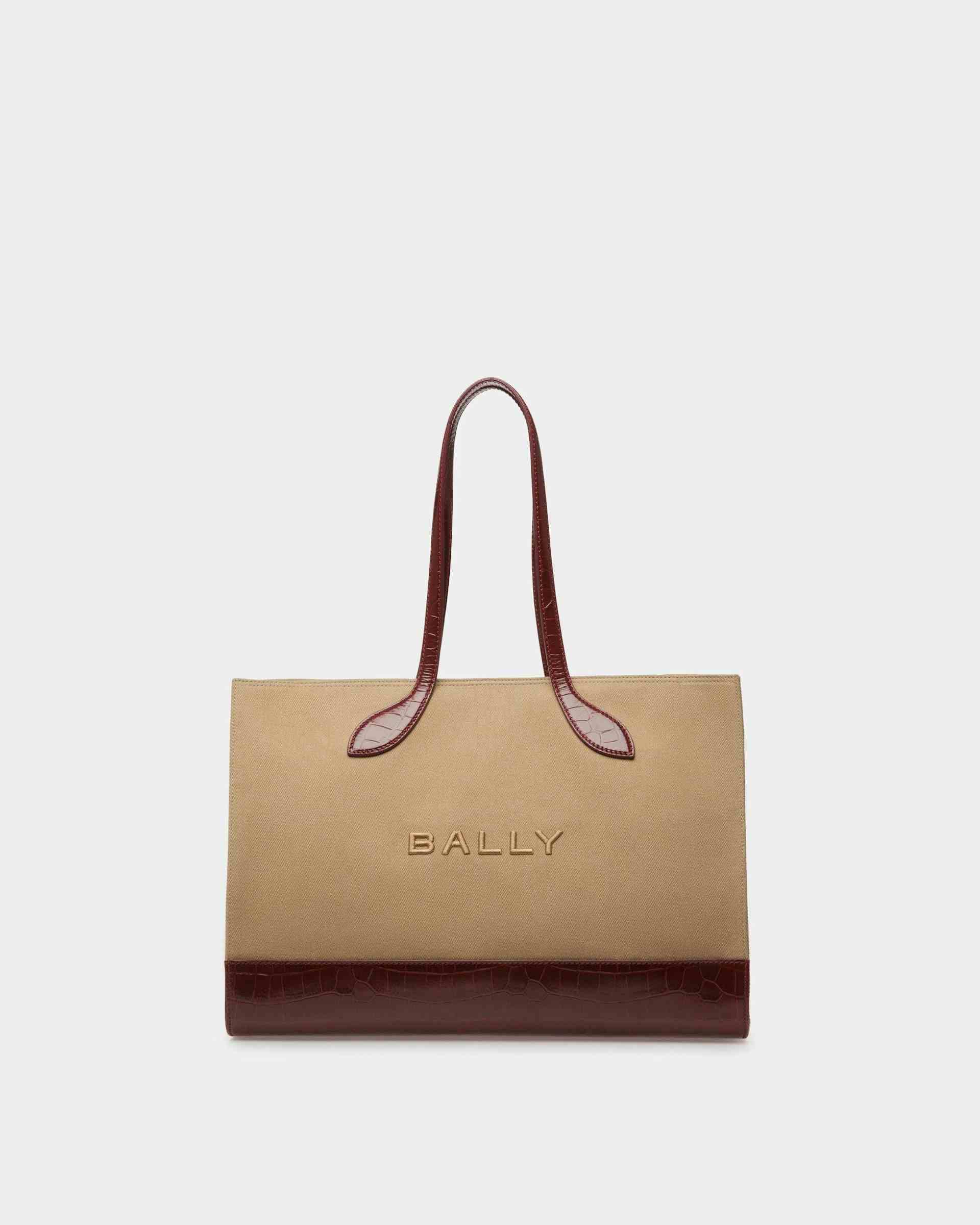 Bar Tote Bag In Sand And Burgundy Fabric - Women's - Bally