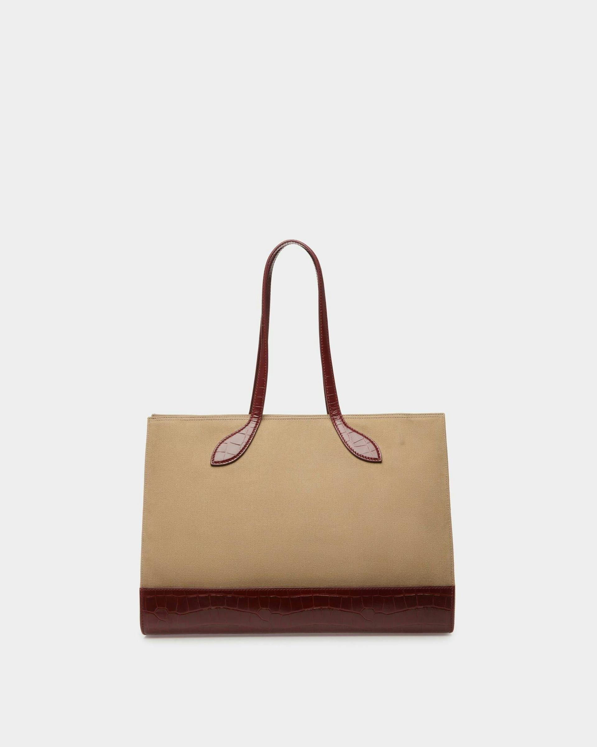 Bar Tote Bag In Sand And Burgundy Fabric - Women's - Bally - 03