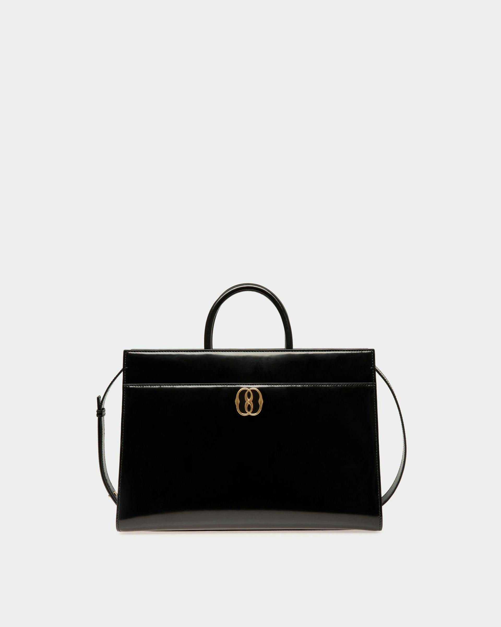 Women's Emblem Tote Bag In Black Patent Leather | Bally | Still Life Front