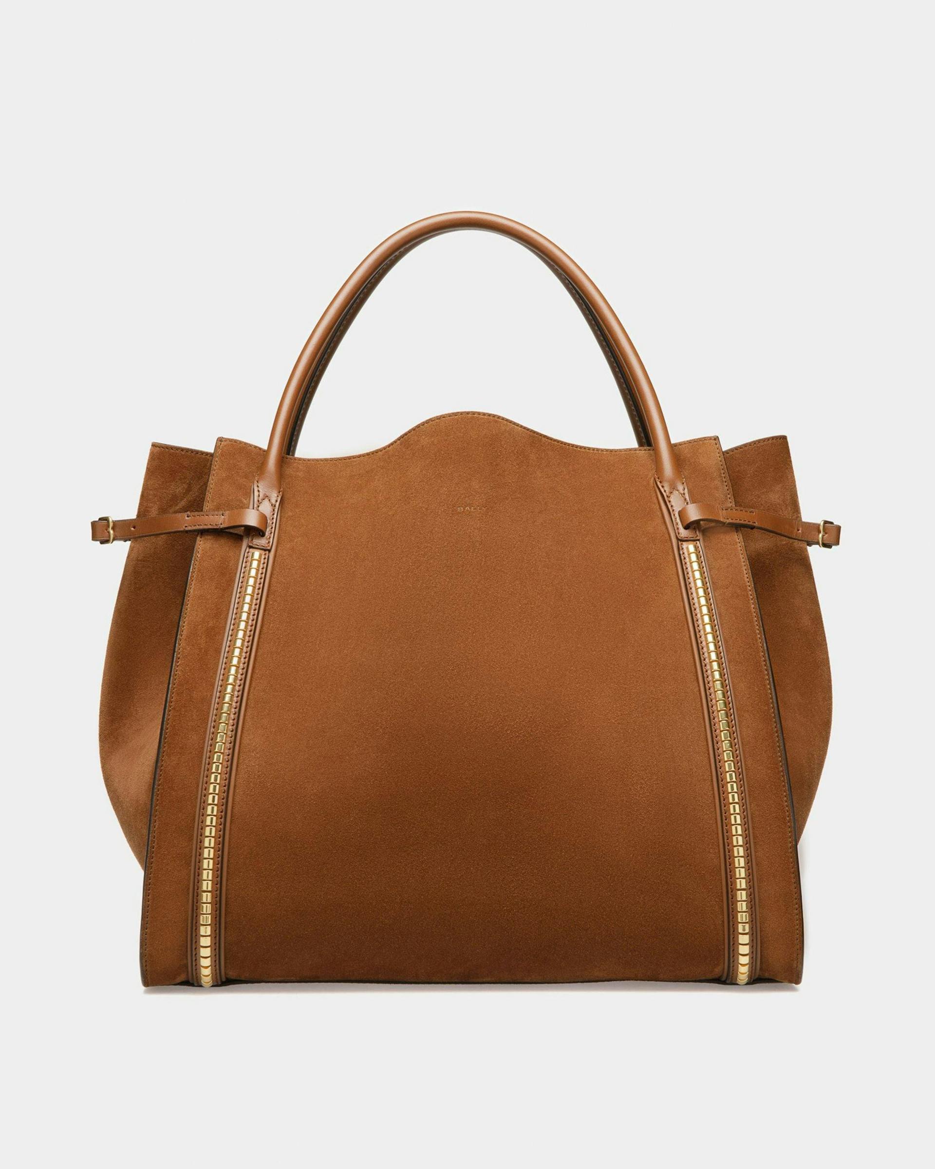 Chesney Extra Large Tote Bag In Brown Suede Leather - Women's - Bally - 01