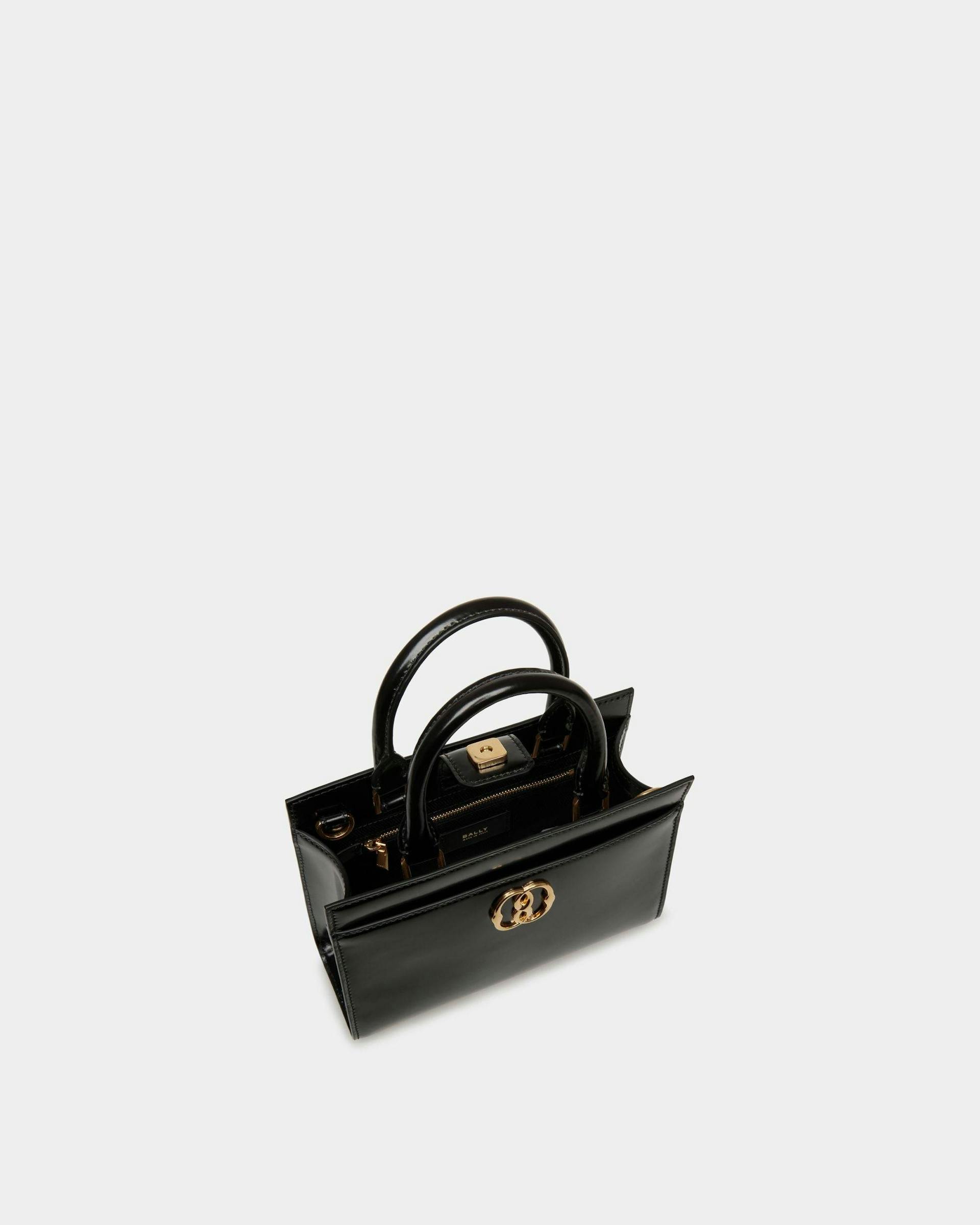 Women's Emblem Small Tote Bag In Black Patent Leather | Bally | Still Life Open / Inside
