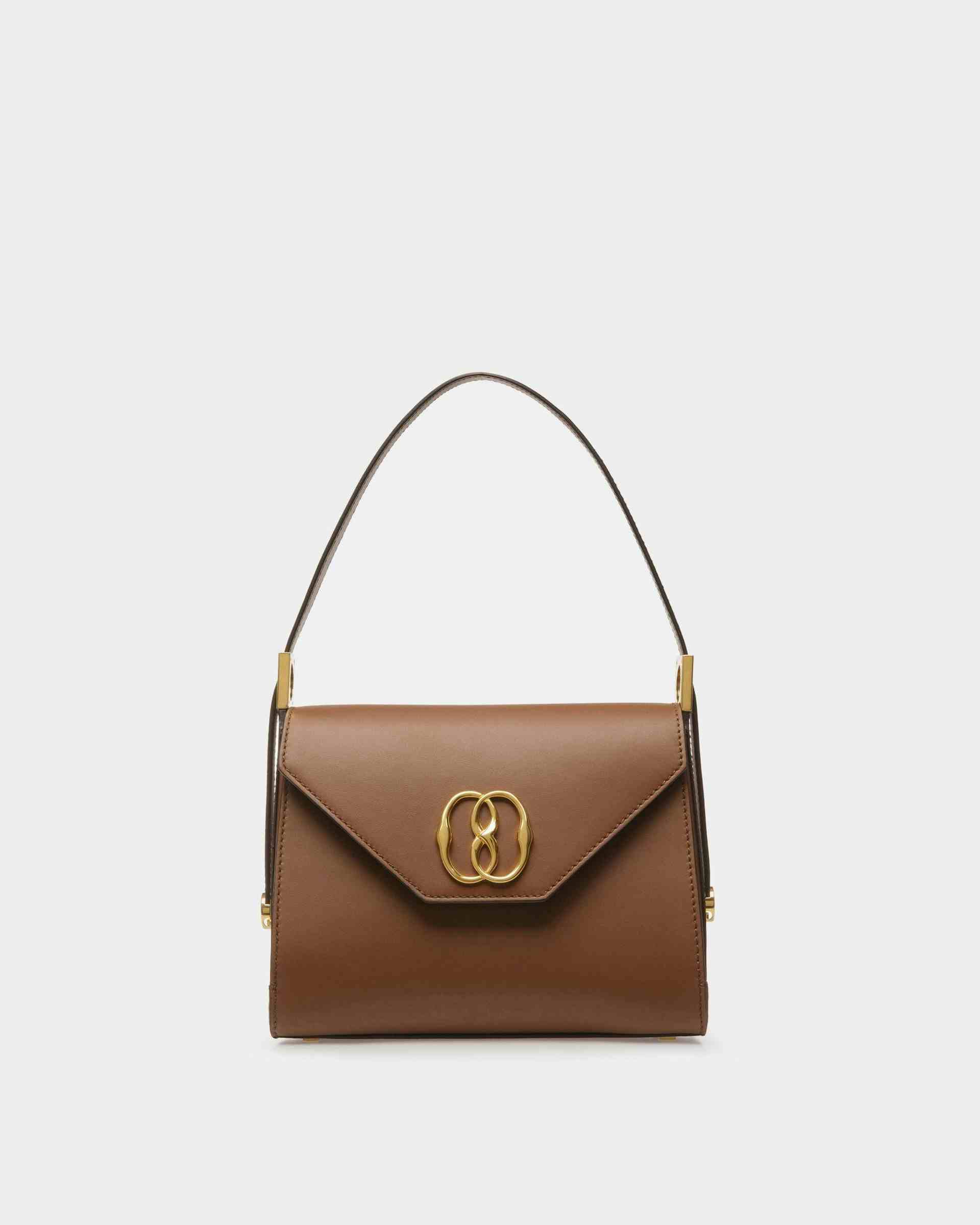 Emblem Top Handle Bag In Brown Leather - Women's - Bally