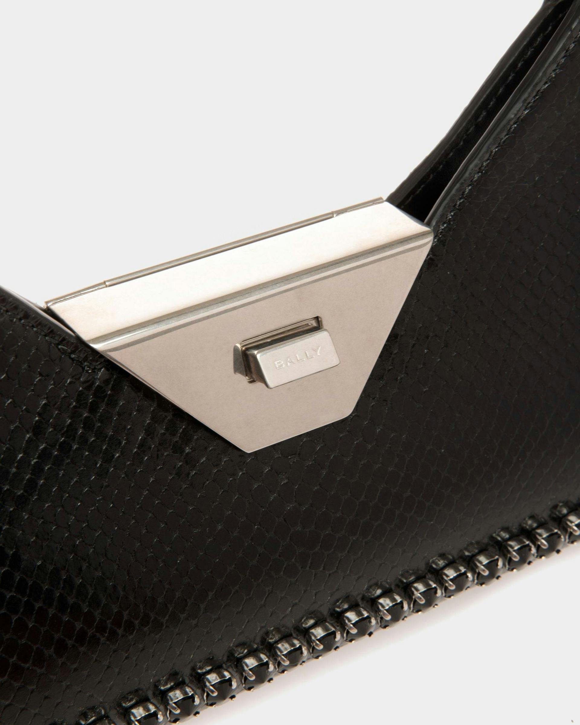 Women's Tilt Small Shoulder Bag in Black Python Printed Leather | Bally | Still Life Detail