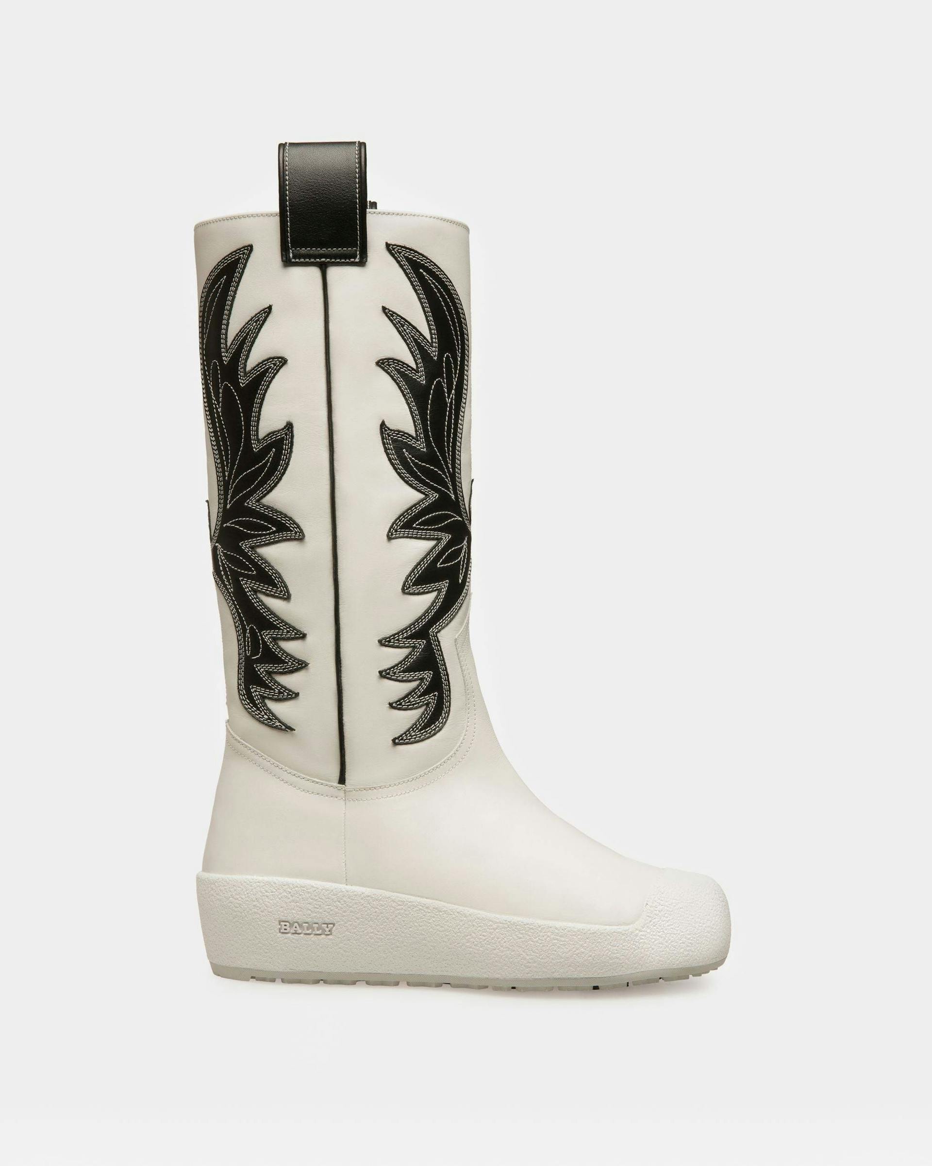 Chambery Leather Long Boots In White & Black - Women's - Bally - 01