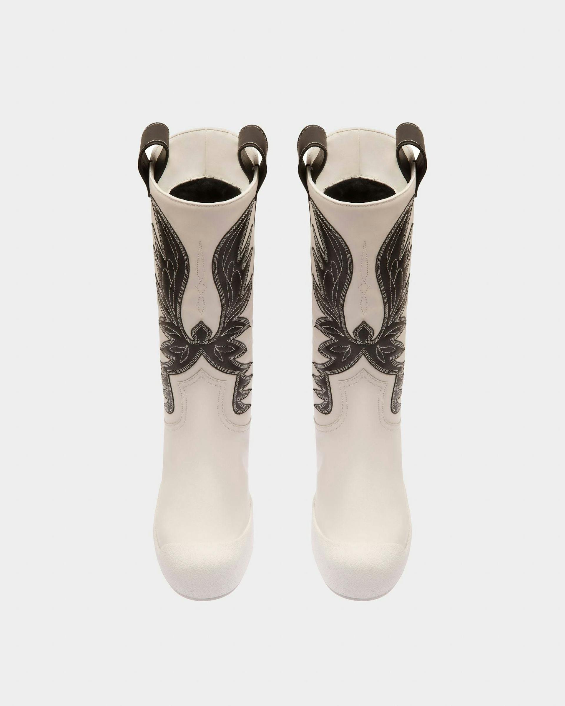 Chambery Leather Long Boots In White & Black - Women's - Bally - 02