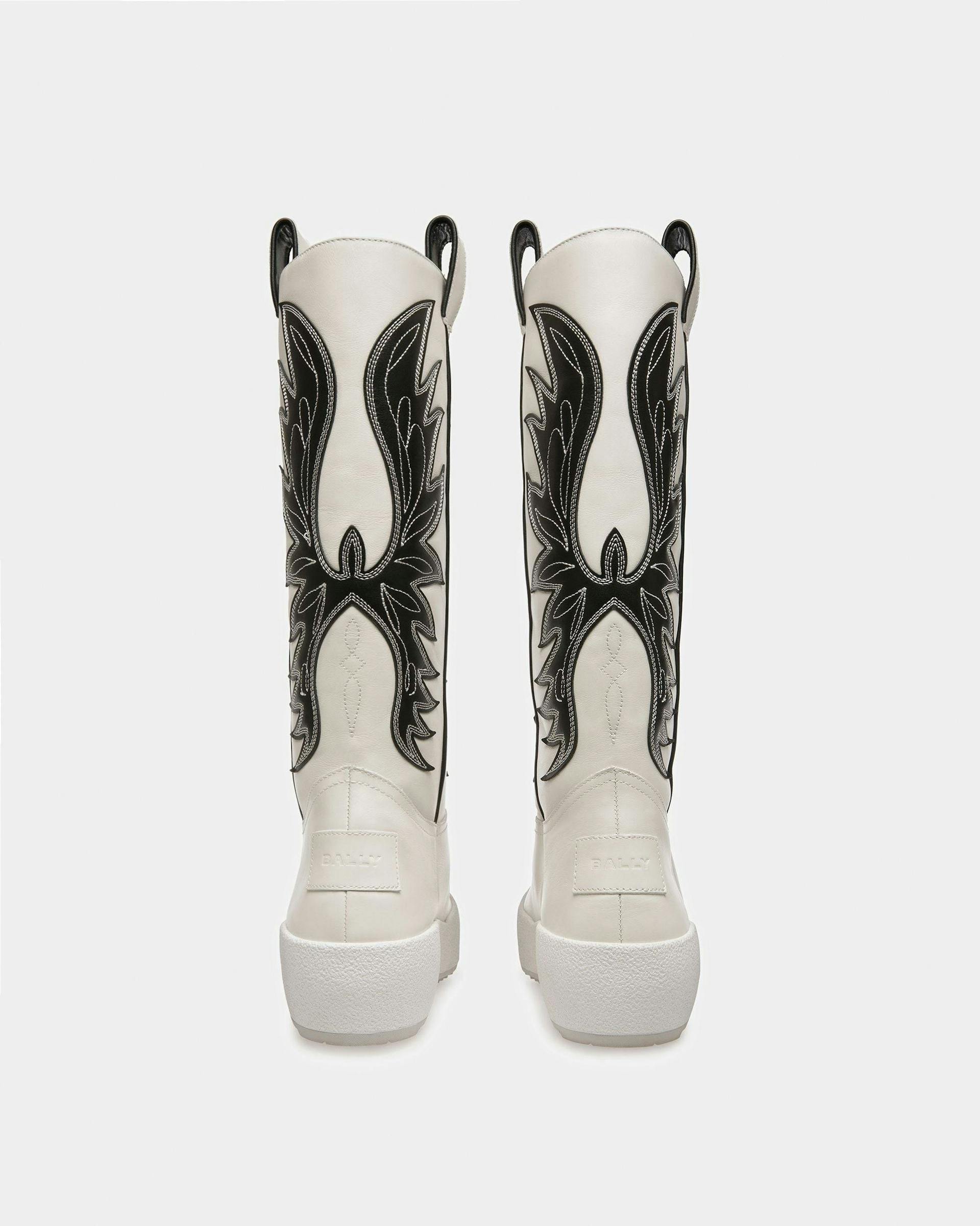 Chambery Leather Long Boots In White & Black - Women's - Bally - 09