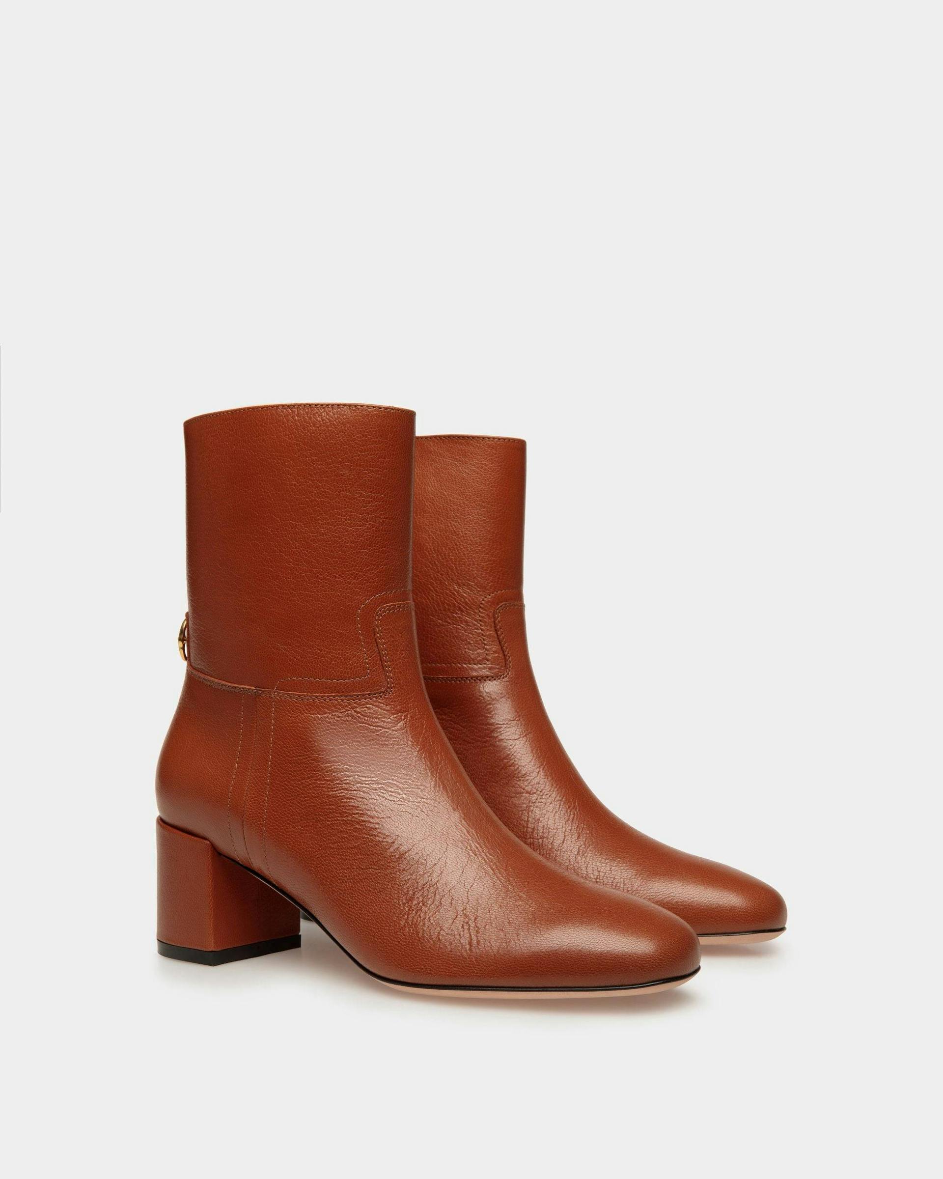 Daily Emblem Booties In Brown Leather - Women's - Bally - 02