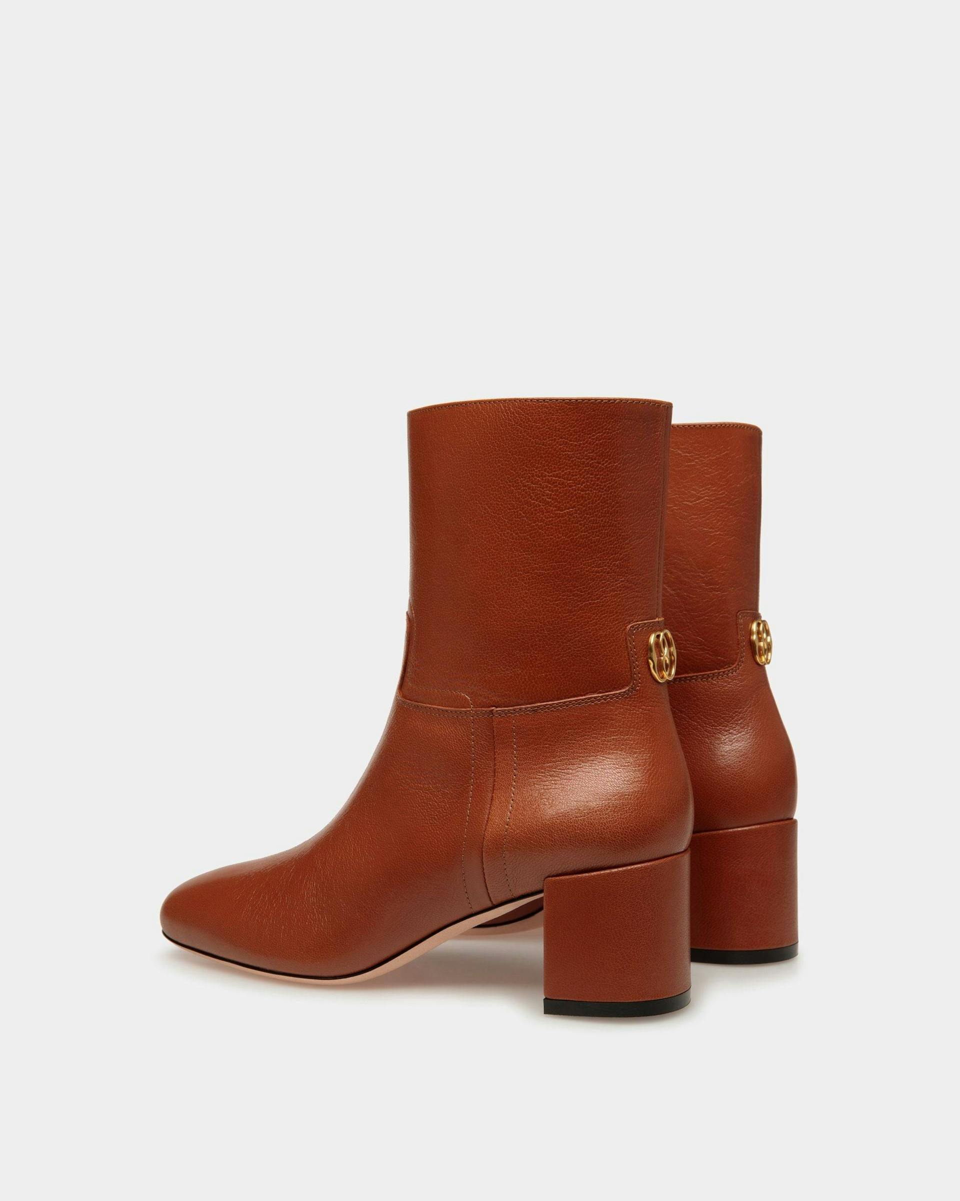 Daily Emblem Booties In Brown Leather - Women's - Bally - 03