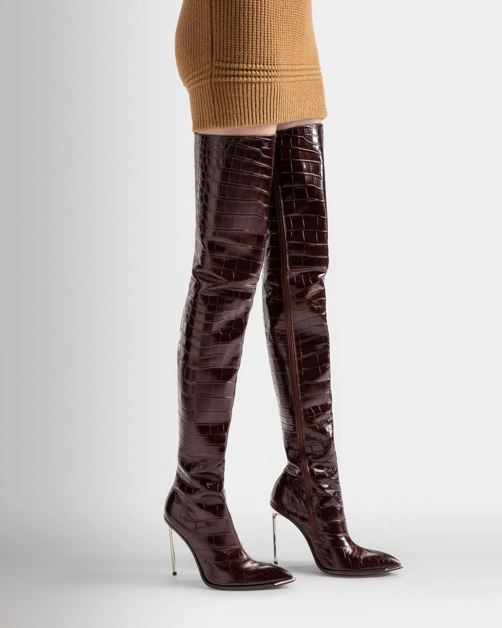 Hedy Long Boots In Burgundy Leather - Women's - Bally - 02
