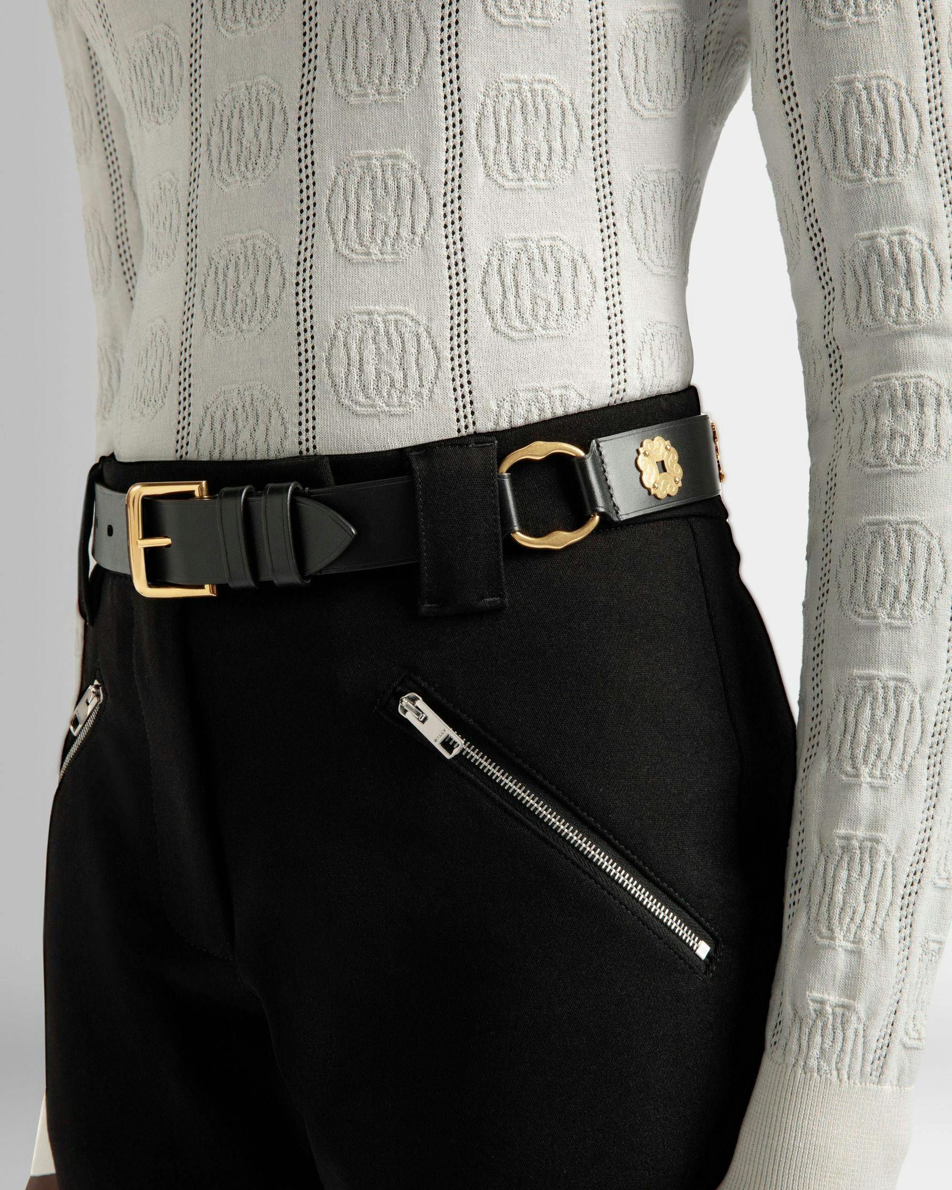 Women's Arkle 85 cm Belt in Black Leather | Bally | On Model Front