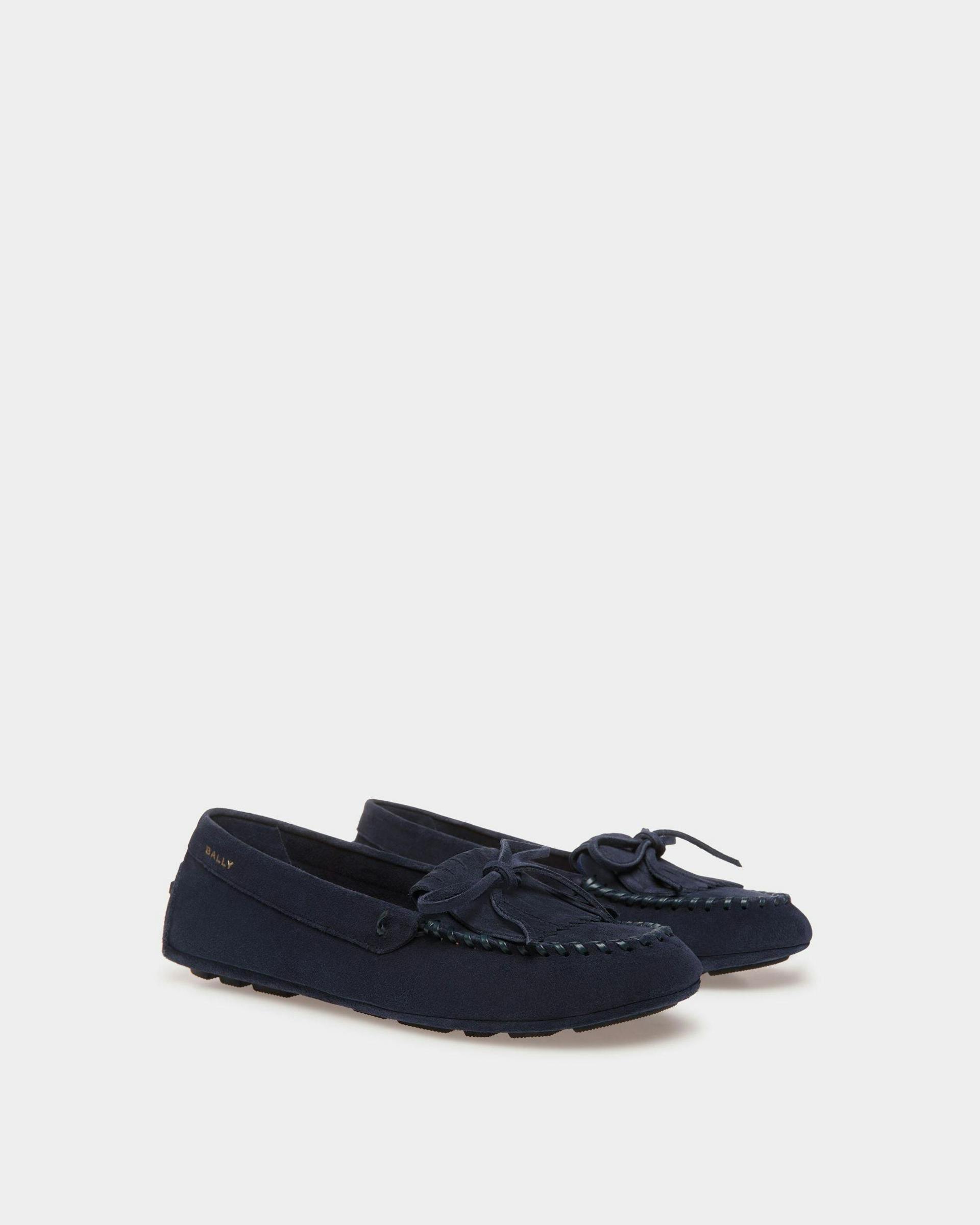 Women's Kerbs Driver in Blue Suede | Bally | Still Life 3/4 Front