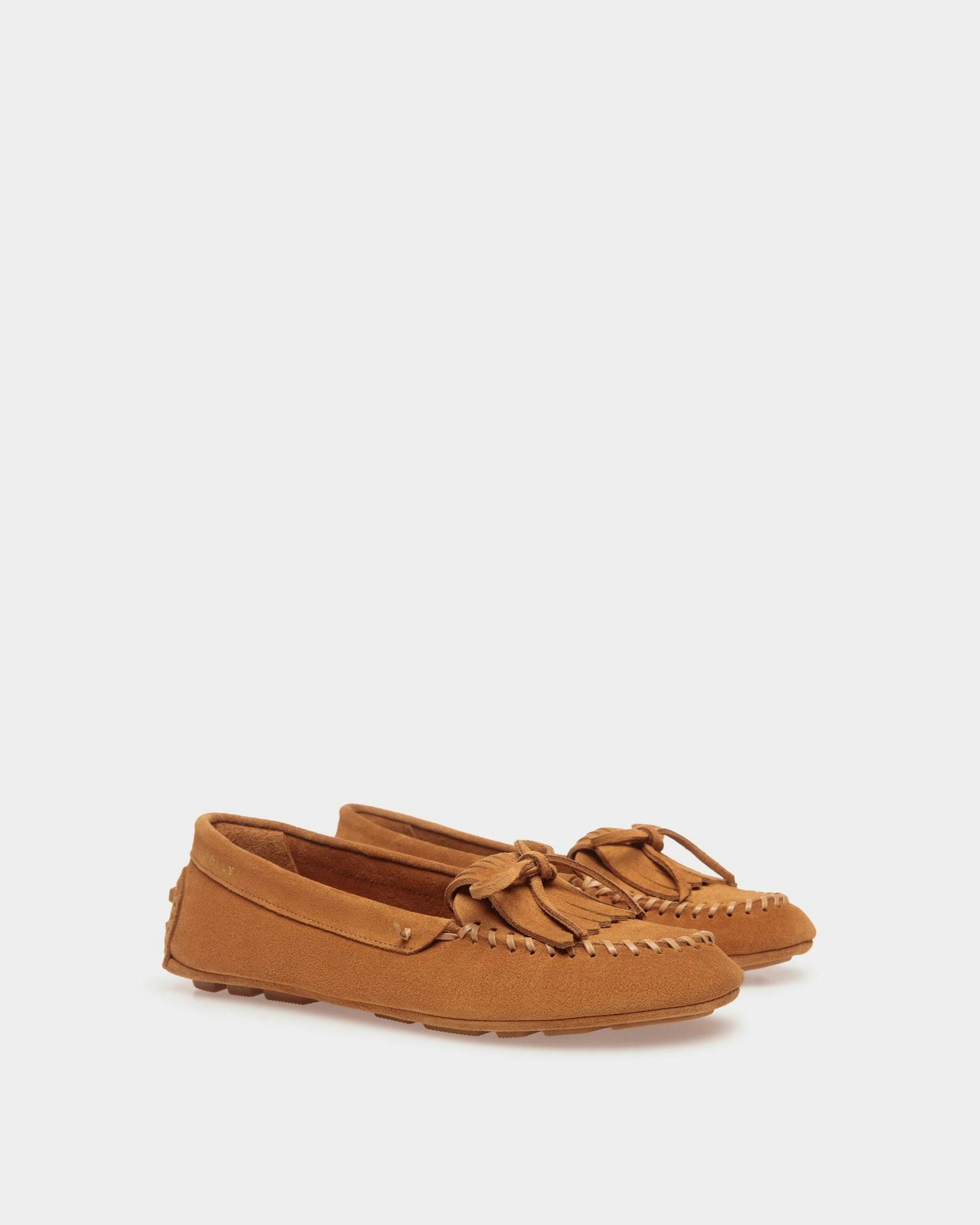 Women's Kerbs Driver in Brown Suede | Bally | Still Life 3/4 Front