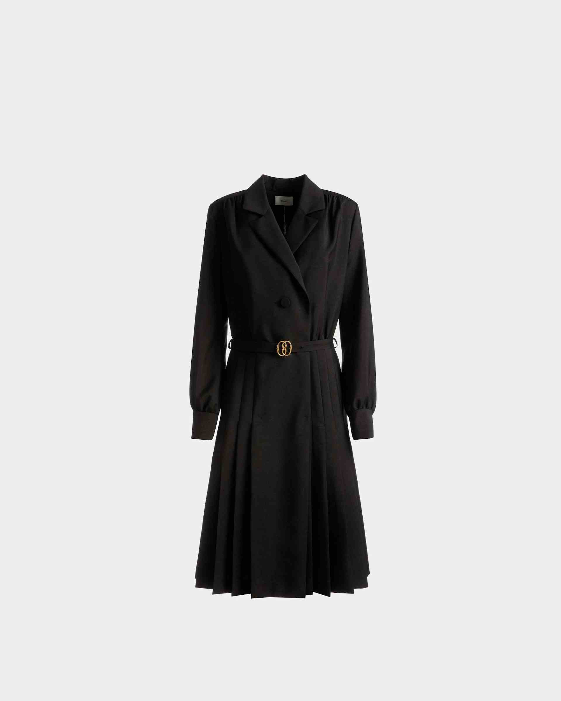 Emblem Belted Dress In Black Mohair Wool Mix - Women's - Bally