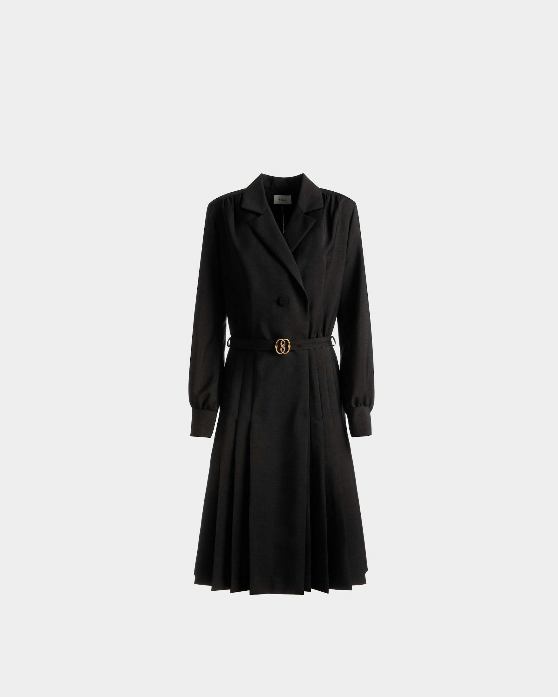Emblem Belted Dress In Black Mohair Wool Mix - Women's - Bally - 01