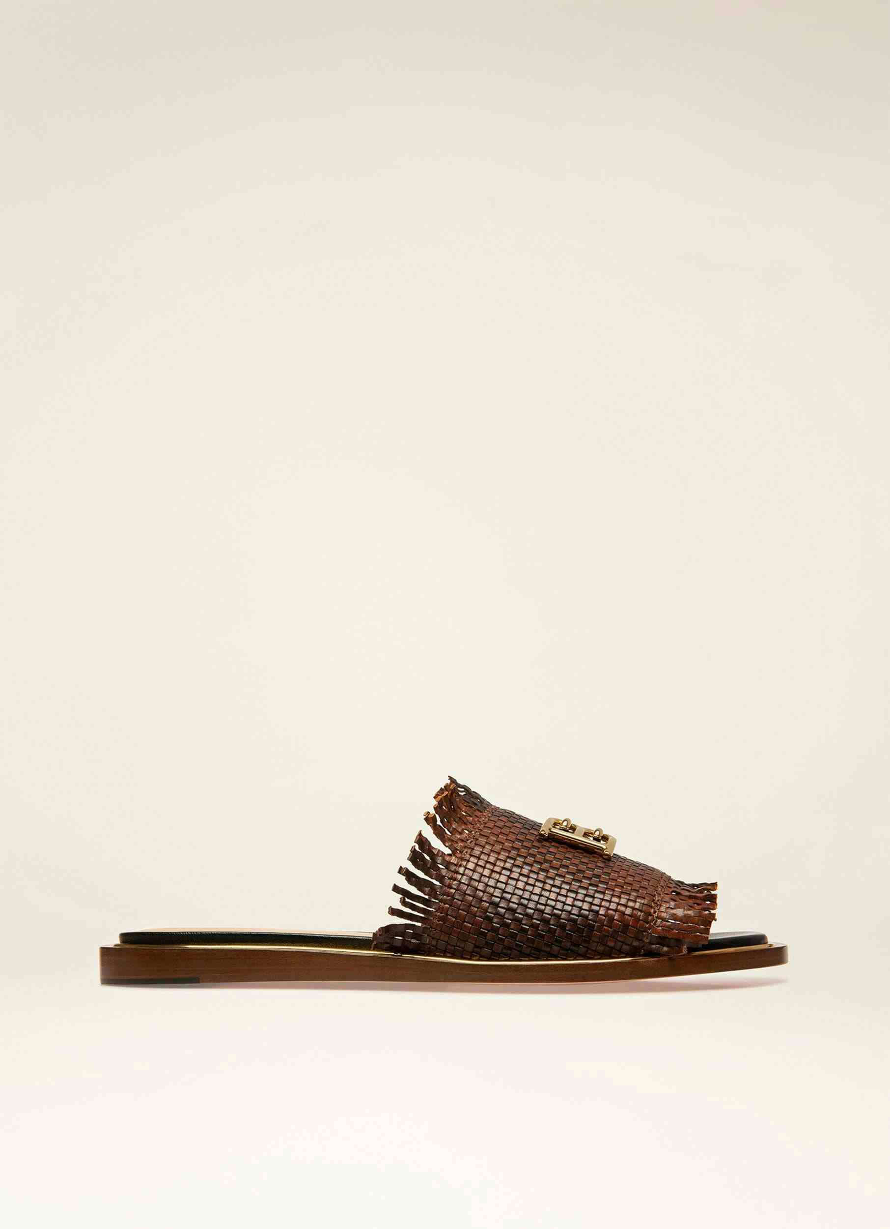 B CHAIN Leather Slides In Brown & Black - Women's - Bally