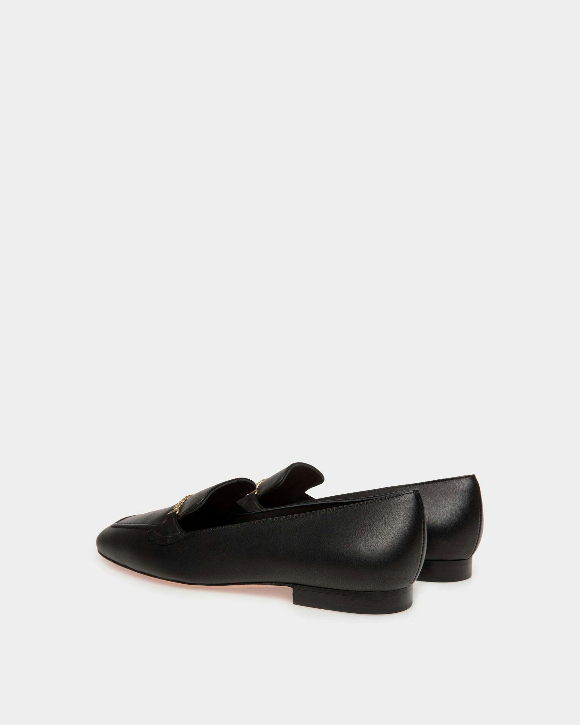 Women's Daily Emblem Loafer in Black Leather | Bally | Still Life 3/4 Back