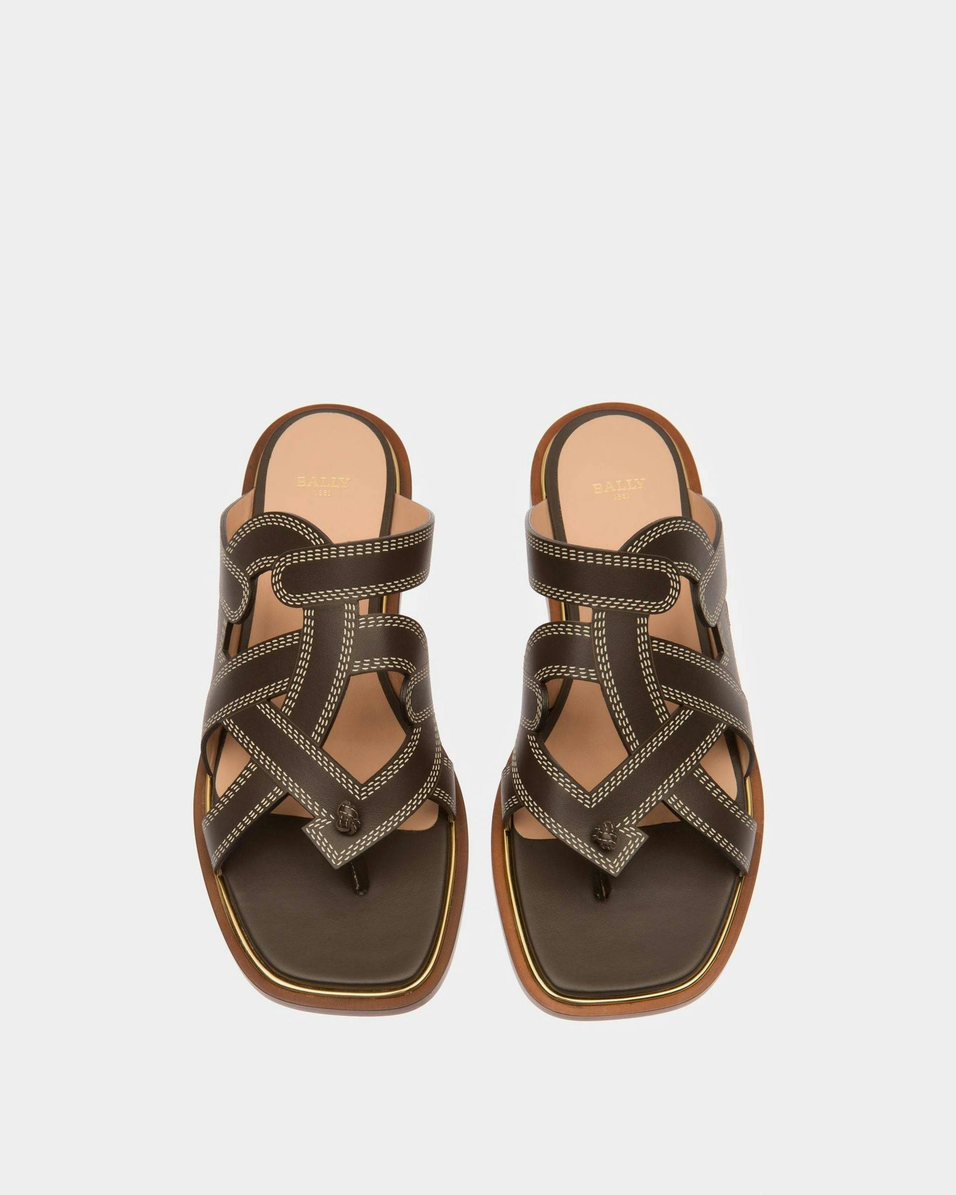 Glada Leather Flat Sandals In Brown - Women's - Bally - 02