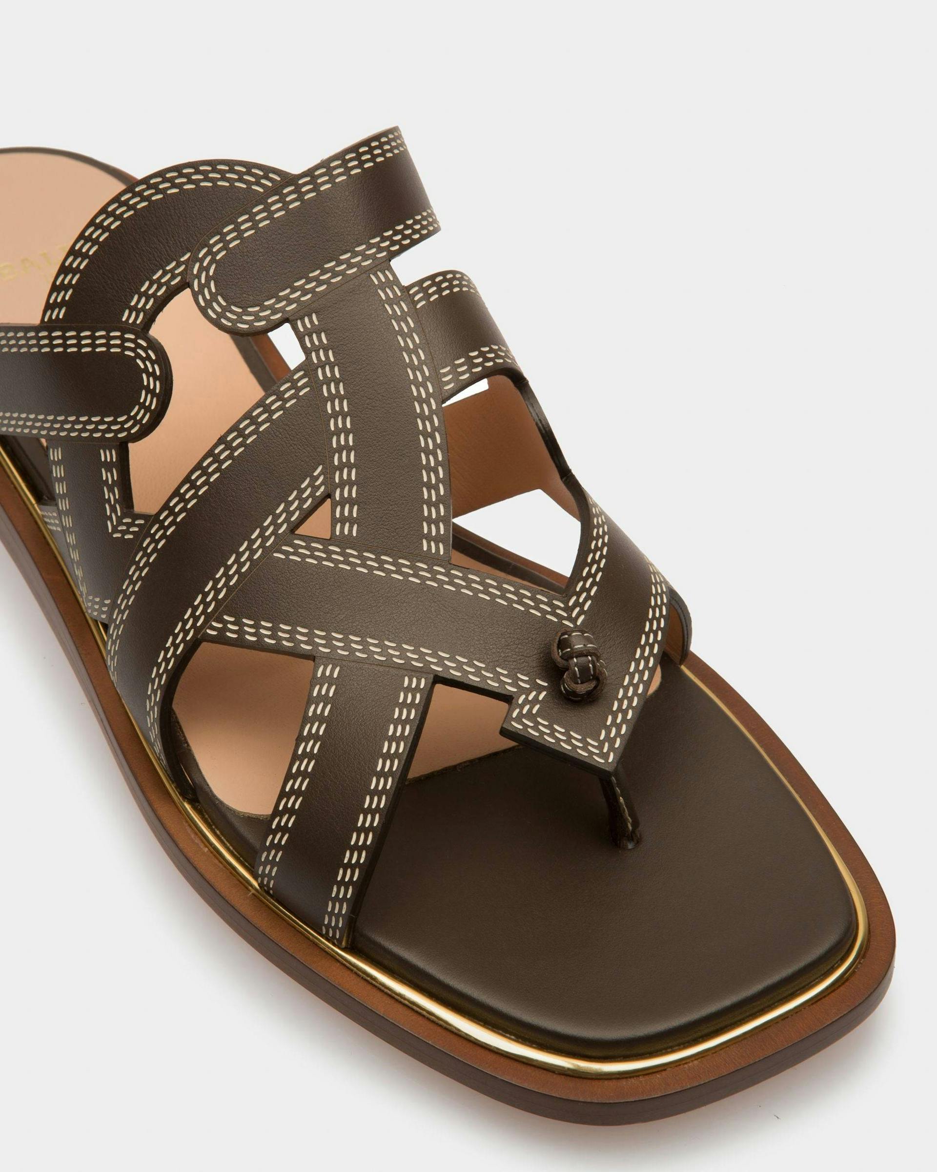 Glada Leather Flat Sandals In Brown - Women's - Bally - 05