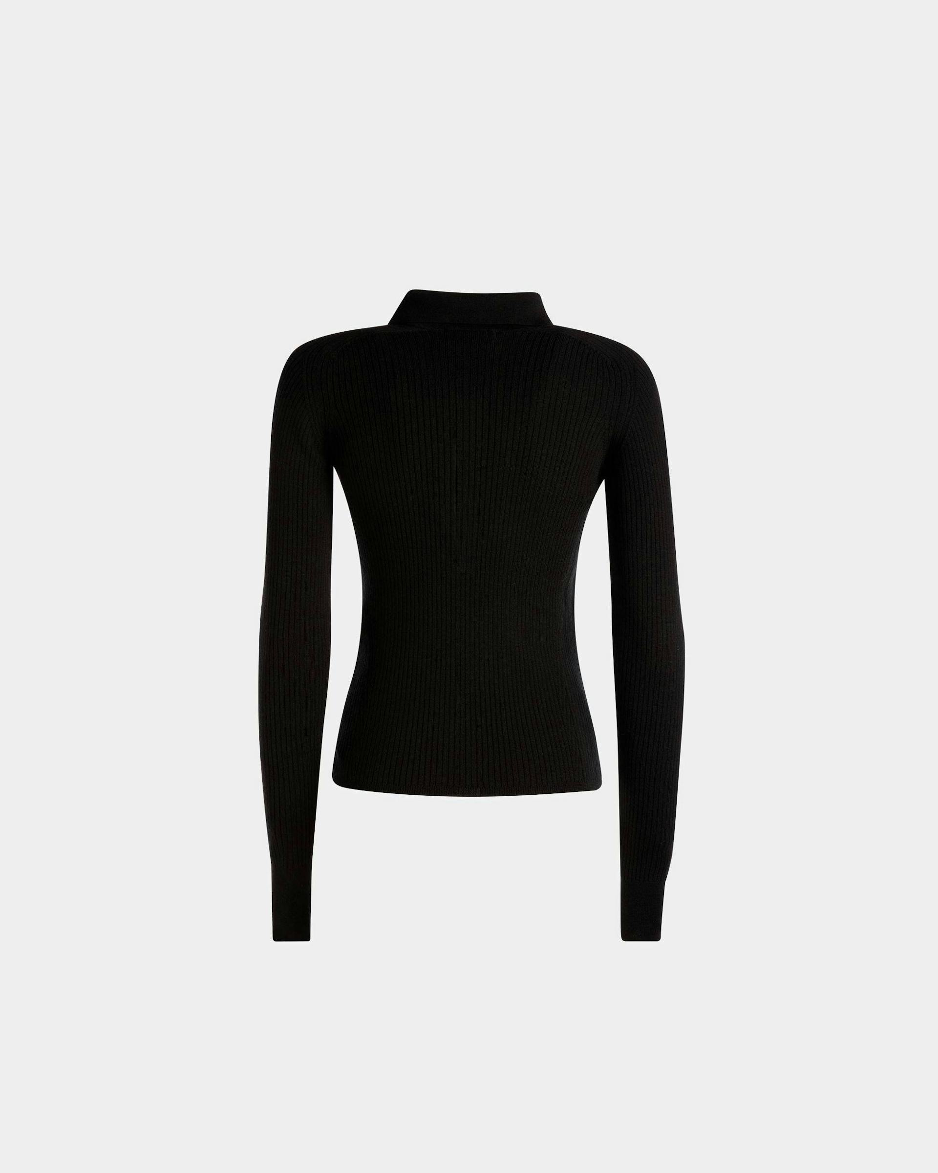 Long Sleeve Polo In Black Wool - Women's - Bally - 03