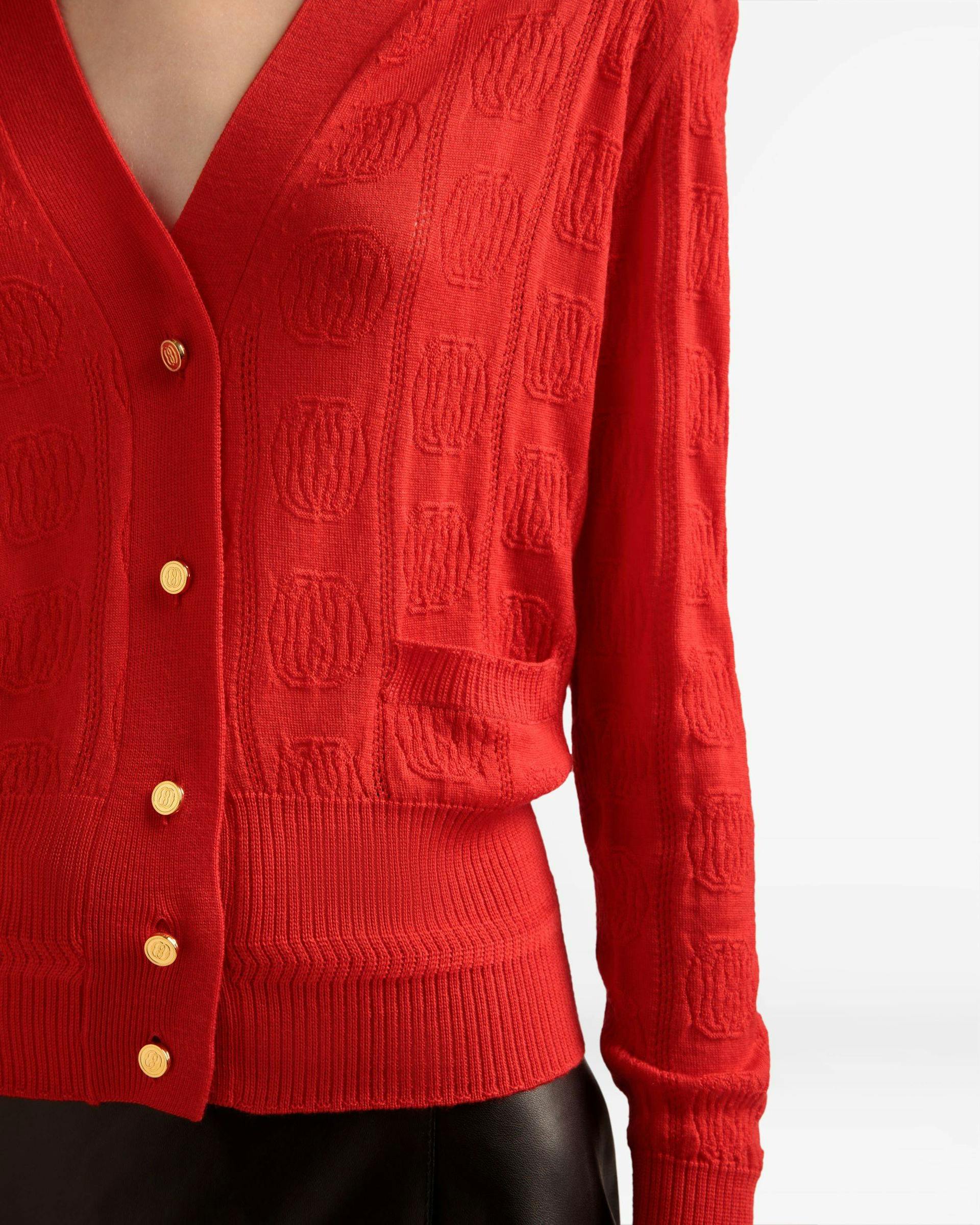 Knit Detail Cardigan In Deep Ruby Wool - Women's - Bally - 04