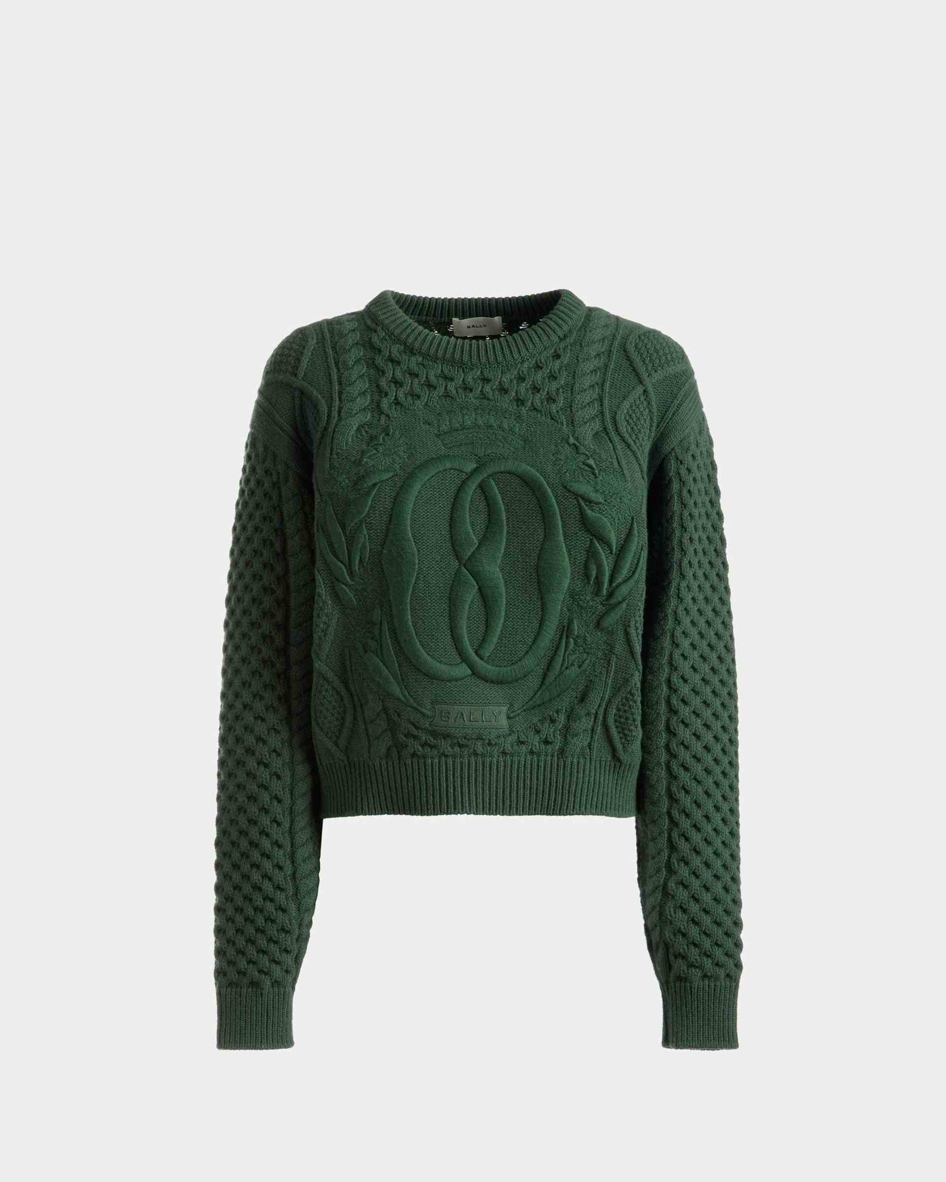 Cable Knit Crew Neck Sweater In Kelly Green Wool - Women's - Bally