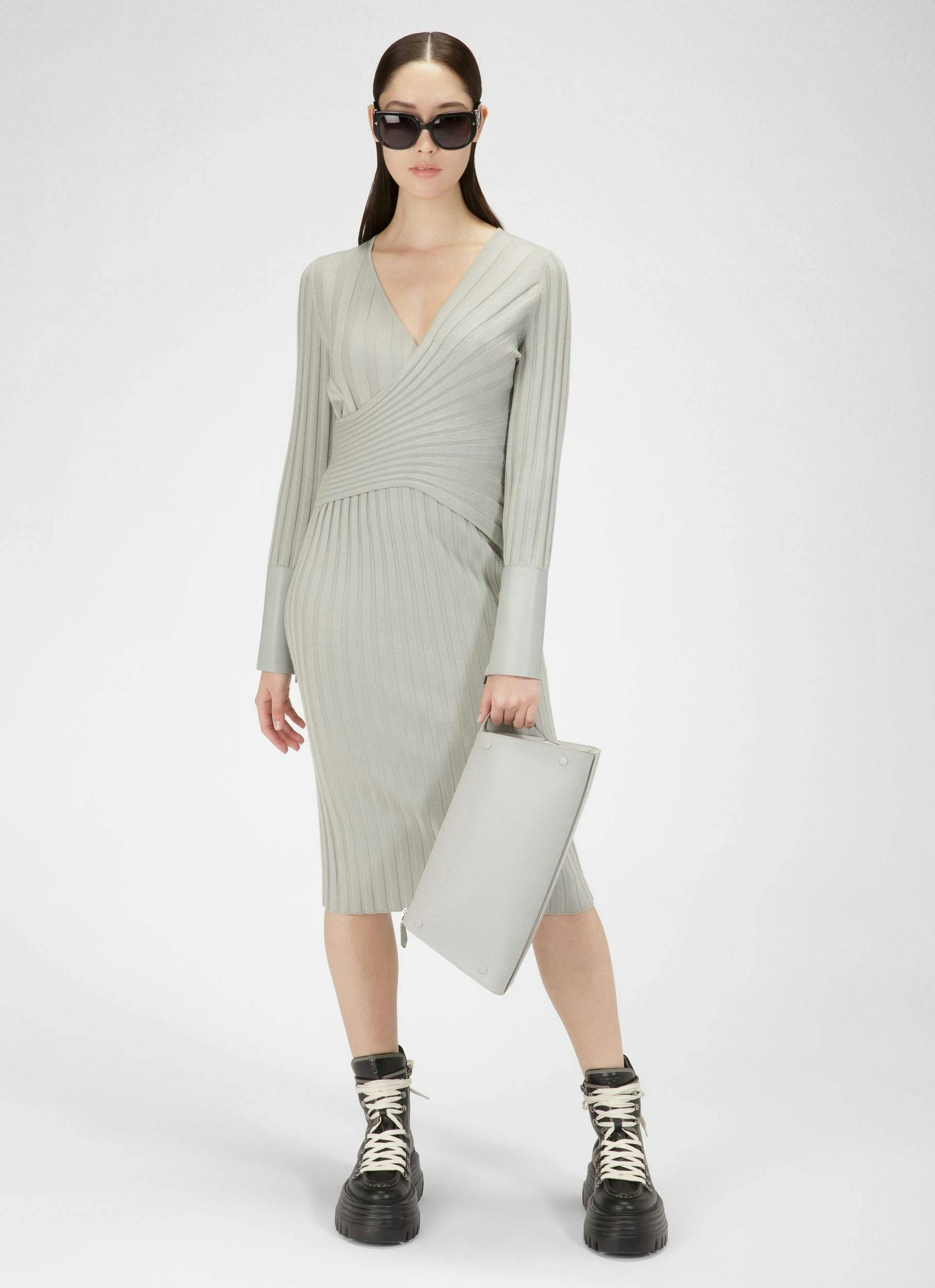 Wool And Cashmere Mix Dress In Grey - Women's - Bally - 05