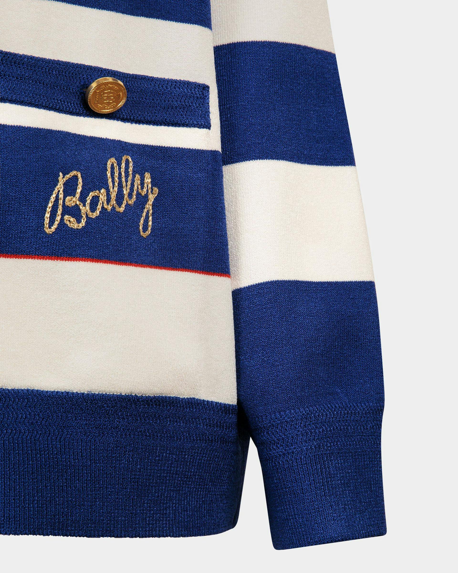 Women's White And Blue Striped Cardigan | Bally | On Model Detail