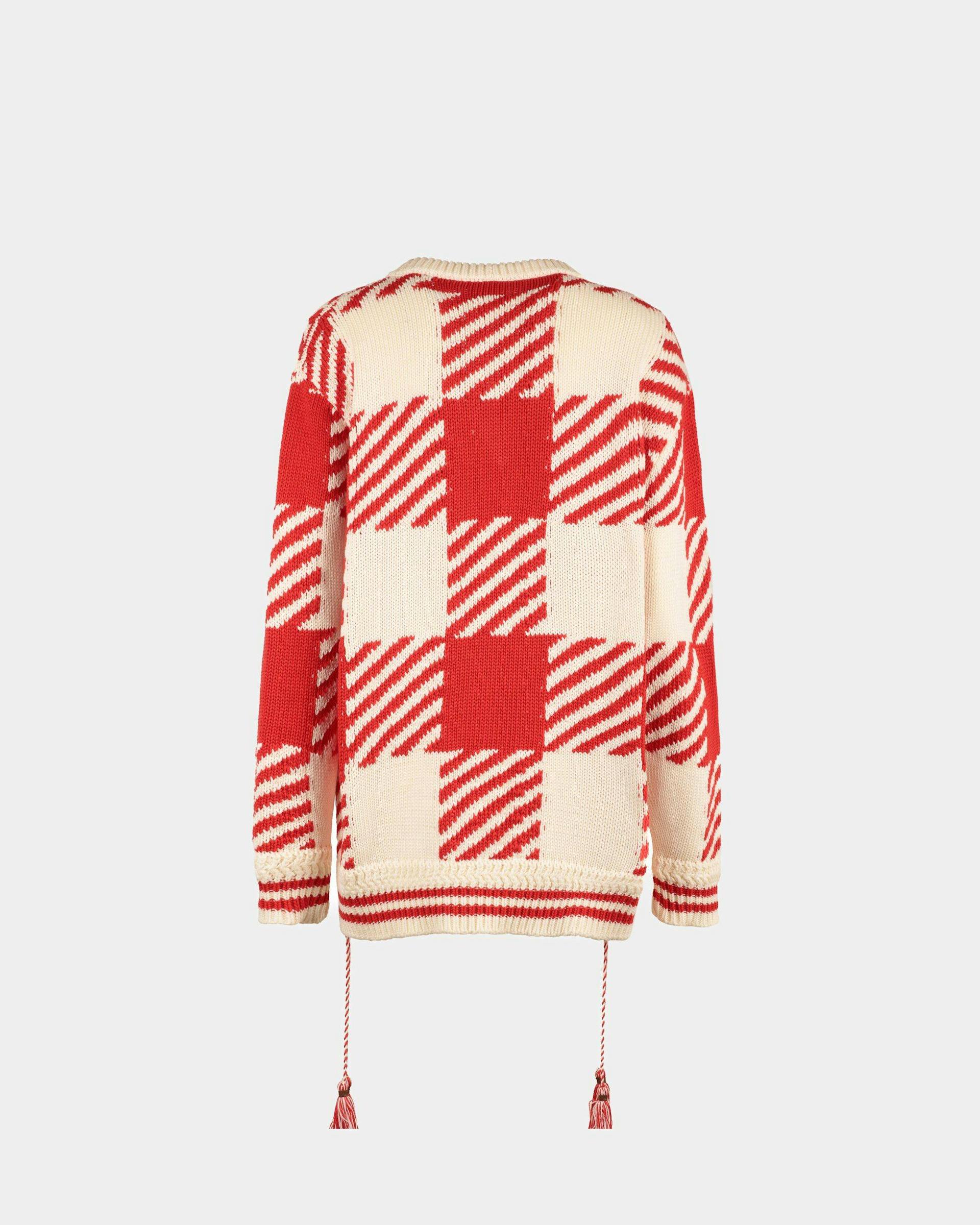 Women's V-Neck Sweater In Beige And Red Cotton | Bally | Still Life Back
