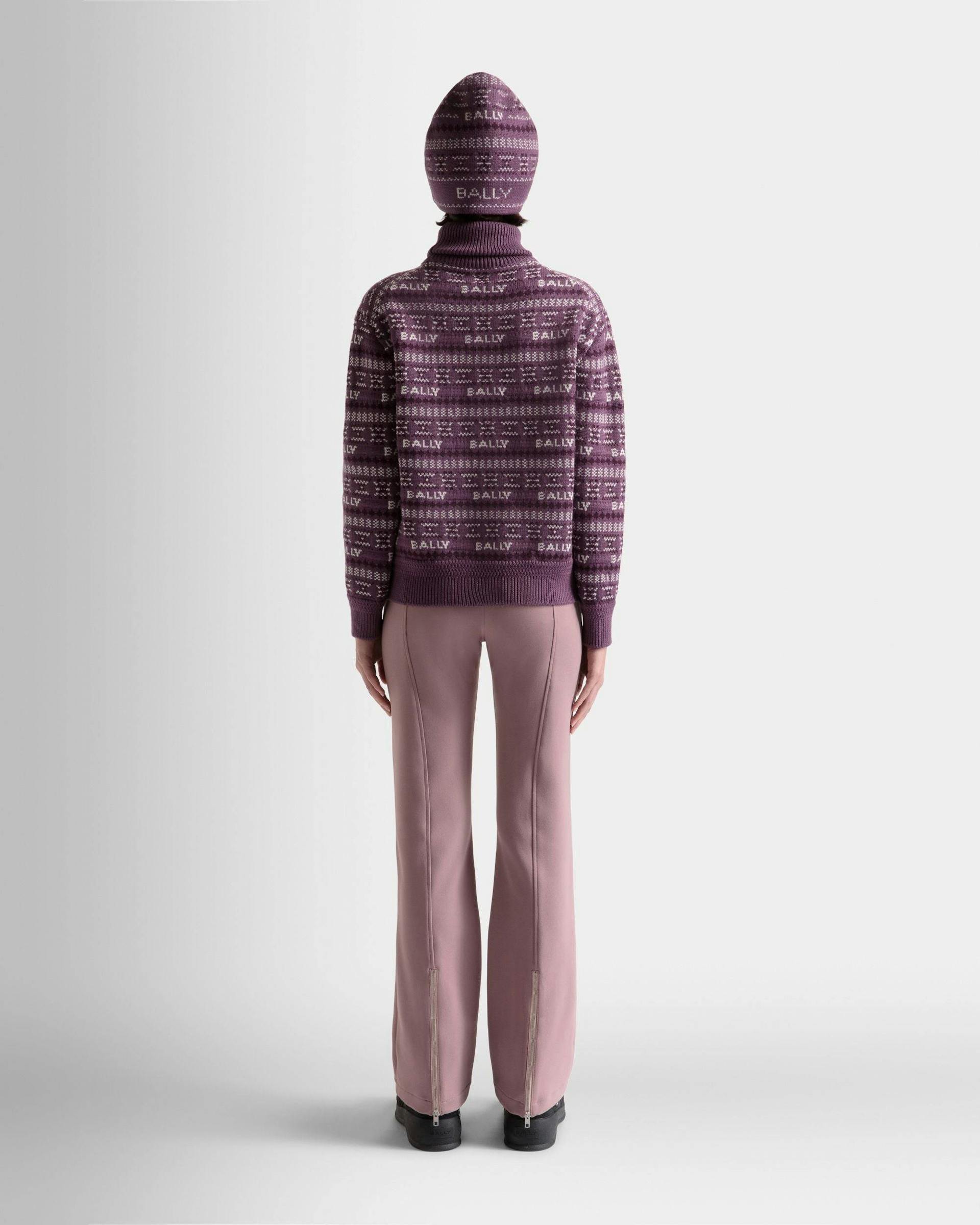 Women's Turtleneck Sweater In Purple Wool | Bally | On Model Back