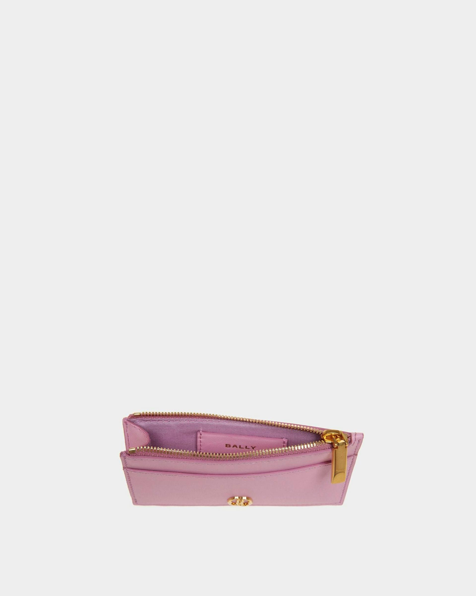 Women's Emblem Zipped Card Holder in Pink Leather | Bally | Still Life Open / Inside