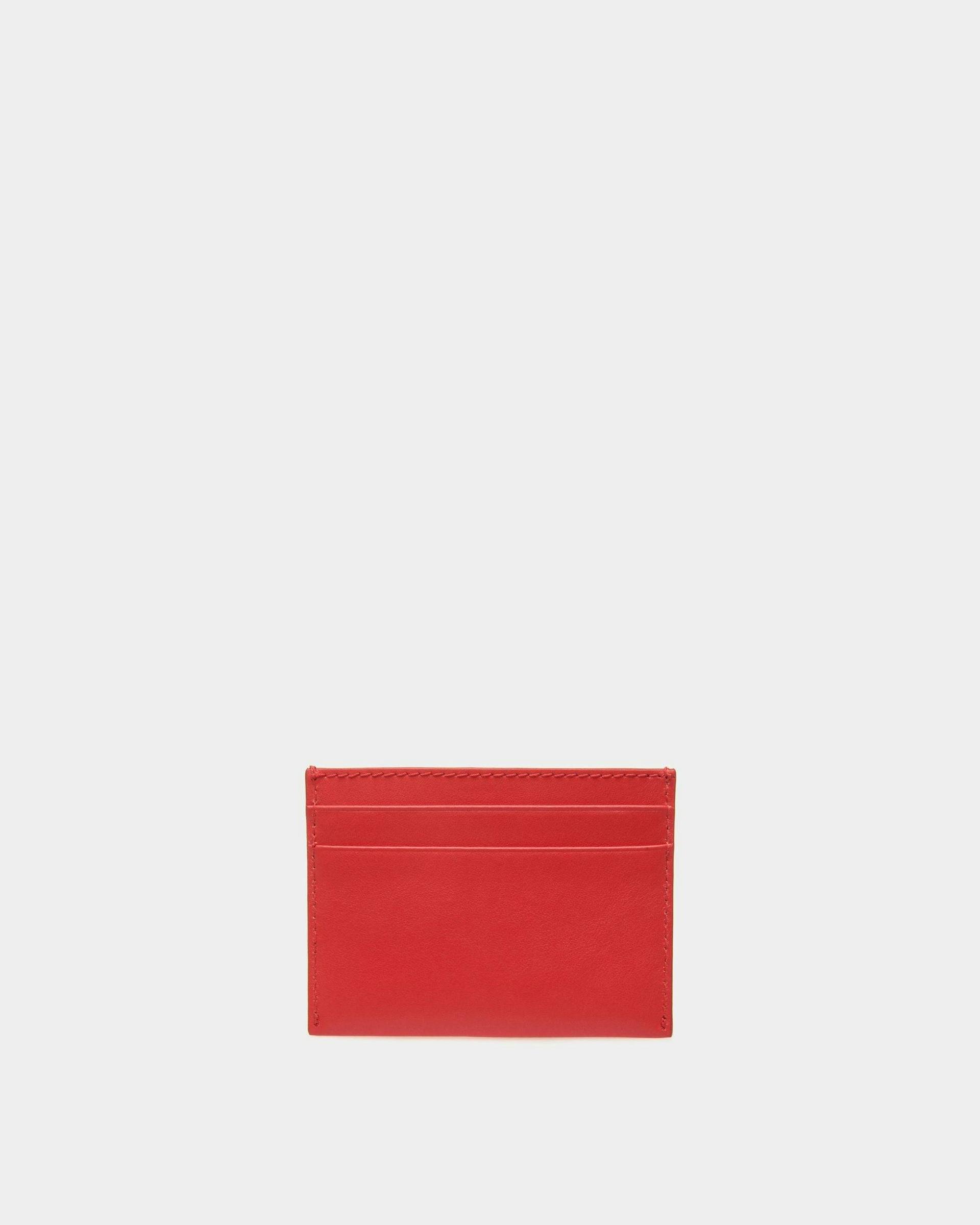 Women's Emblem Card Holder in Red Leather | Bally | Still Life Back