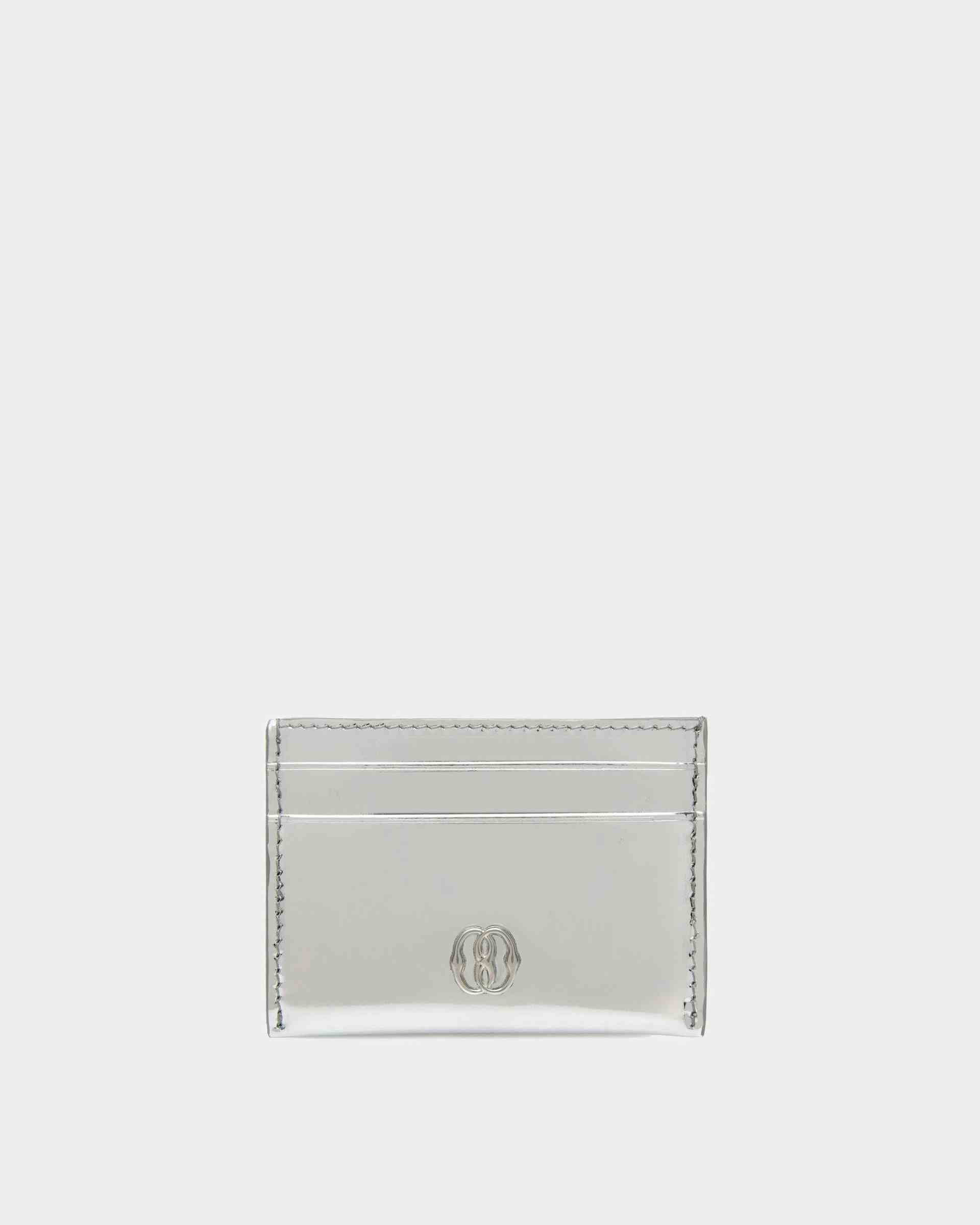 Emblem Business Card Holder In Silver Leather - Women's - Bally
