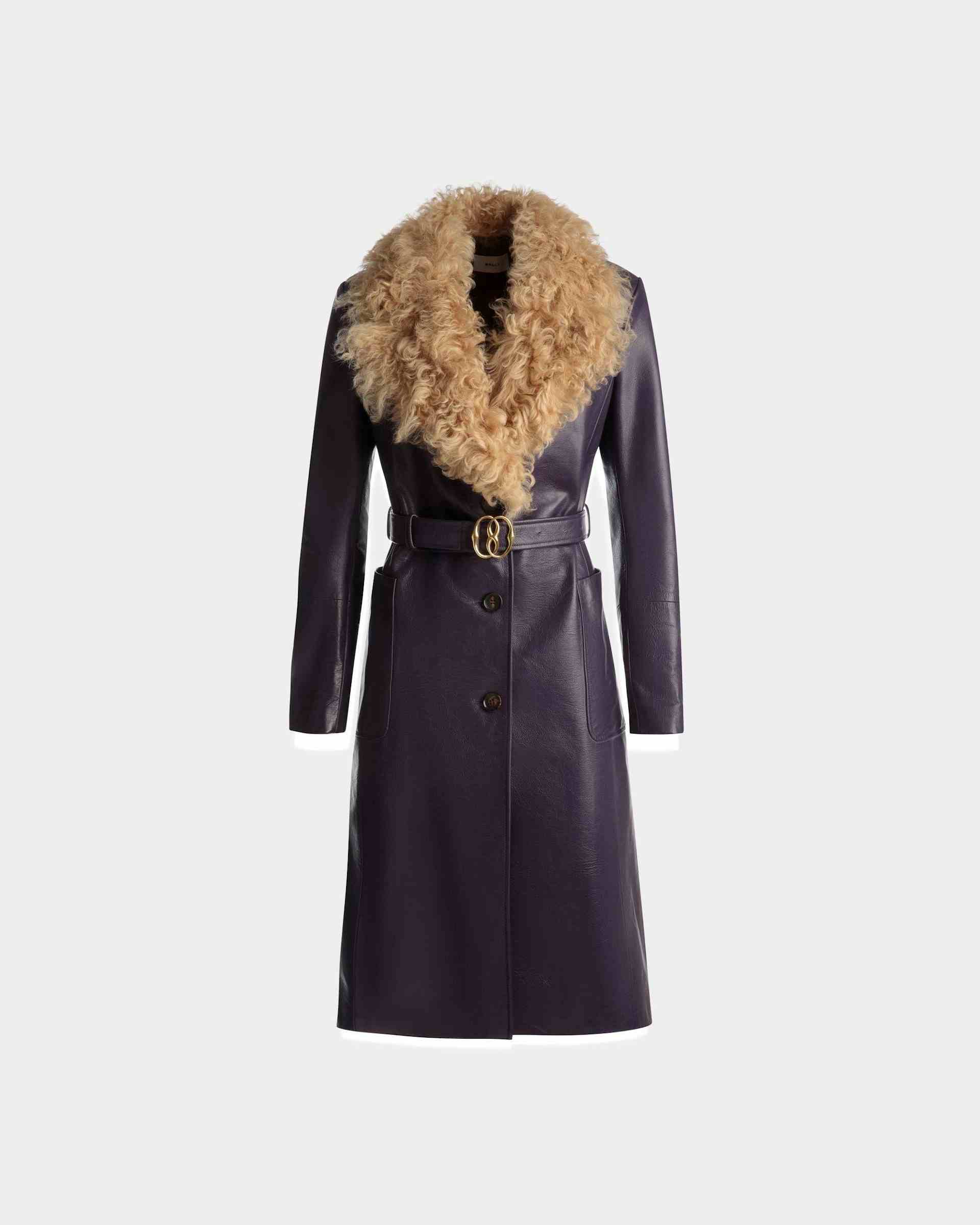 Fur Collar Coat In Orchid Leather - Women's - Bally