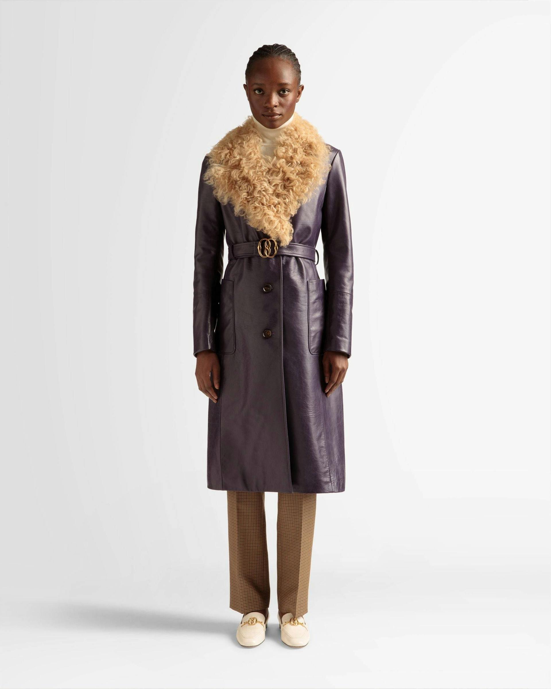 Fur Collar Coat In Orchid Leather - Women's - Bally - 02