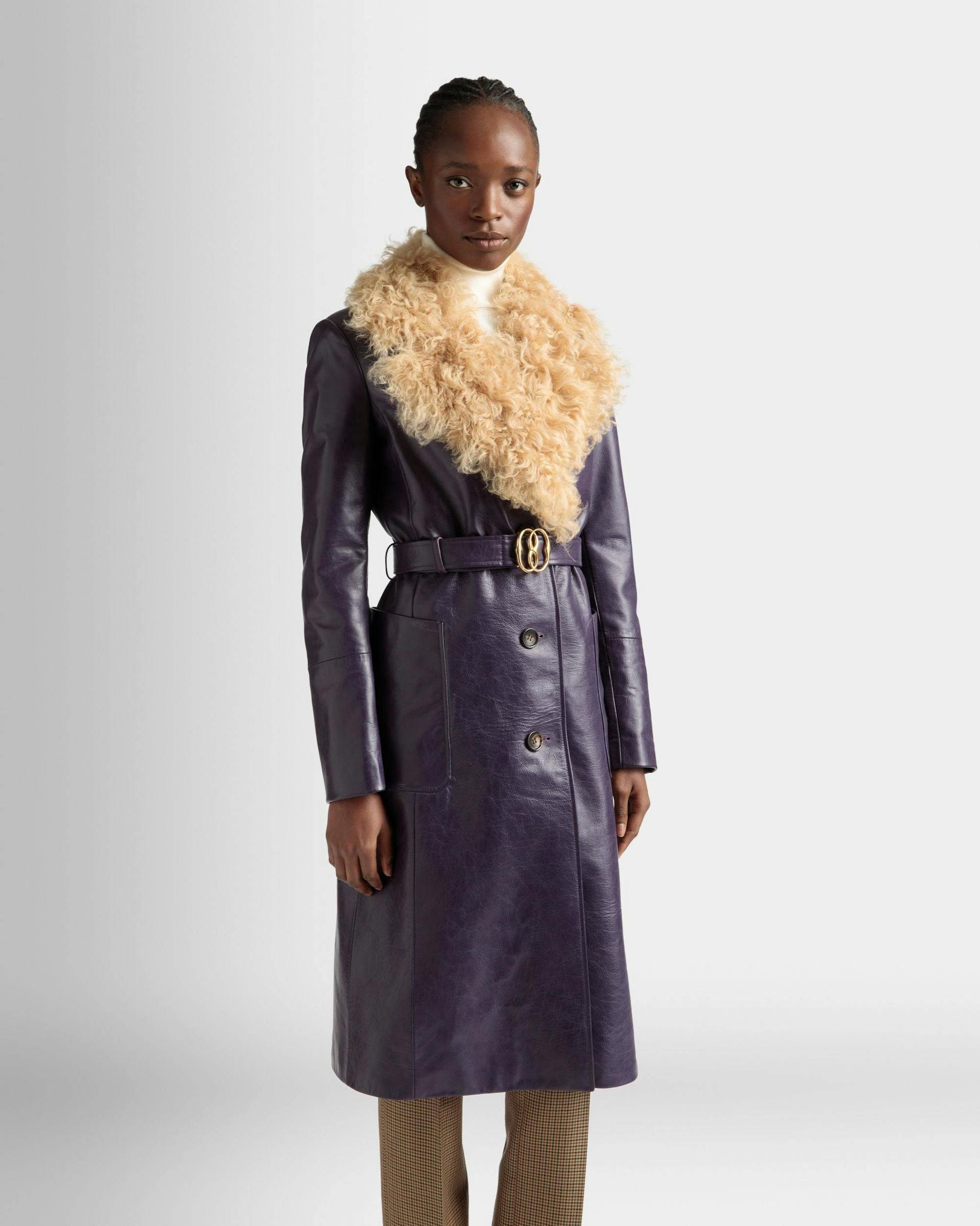 Fur Collar Coat In Orchid Leather - Women's - Bally - 03