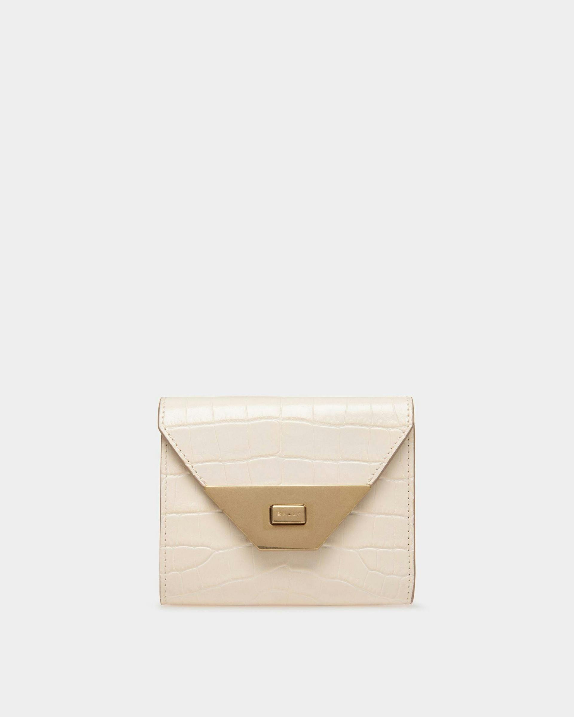 Women's Tilt Wallet In White Crocodile Print Leather | Bally | Still Life Front