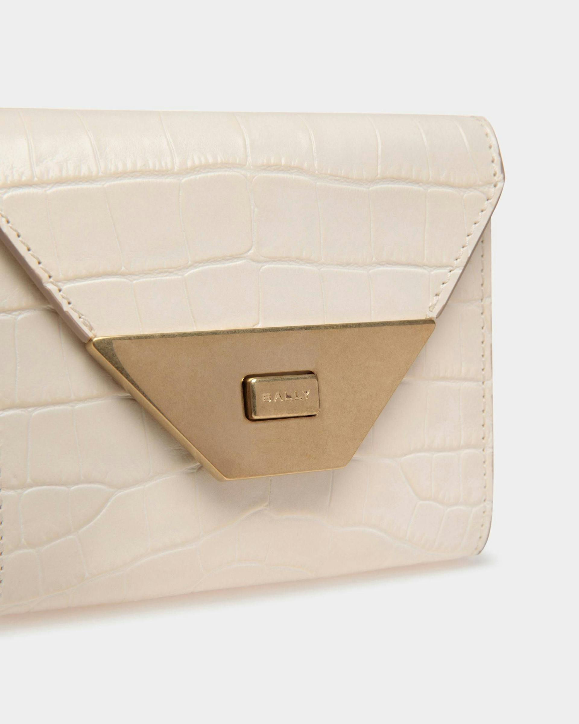 Women's Tilt Wallet In White Crocodile Print Leather | Bally | Still Life Detail