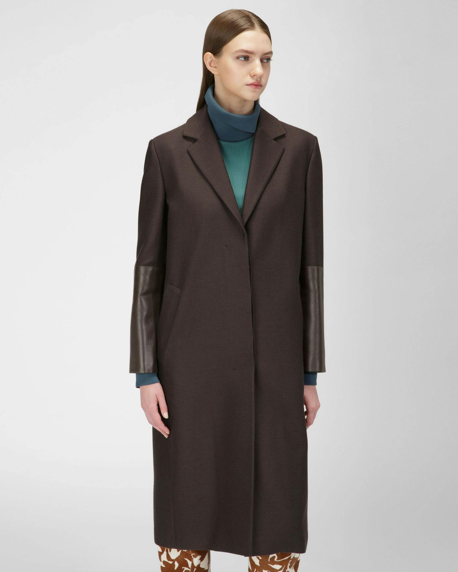 Wool & Cotton Coat In Ebony Brown - Women's - Bally - 01