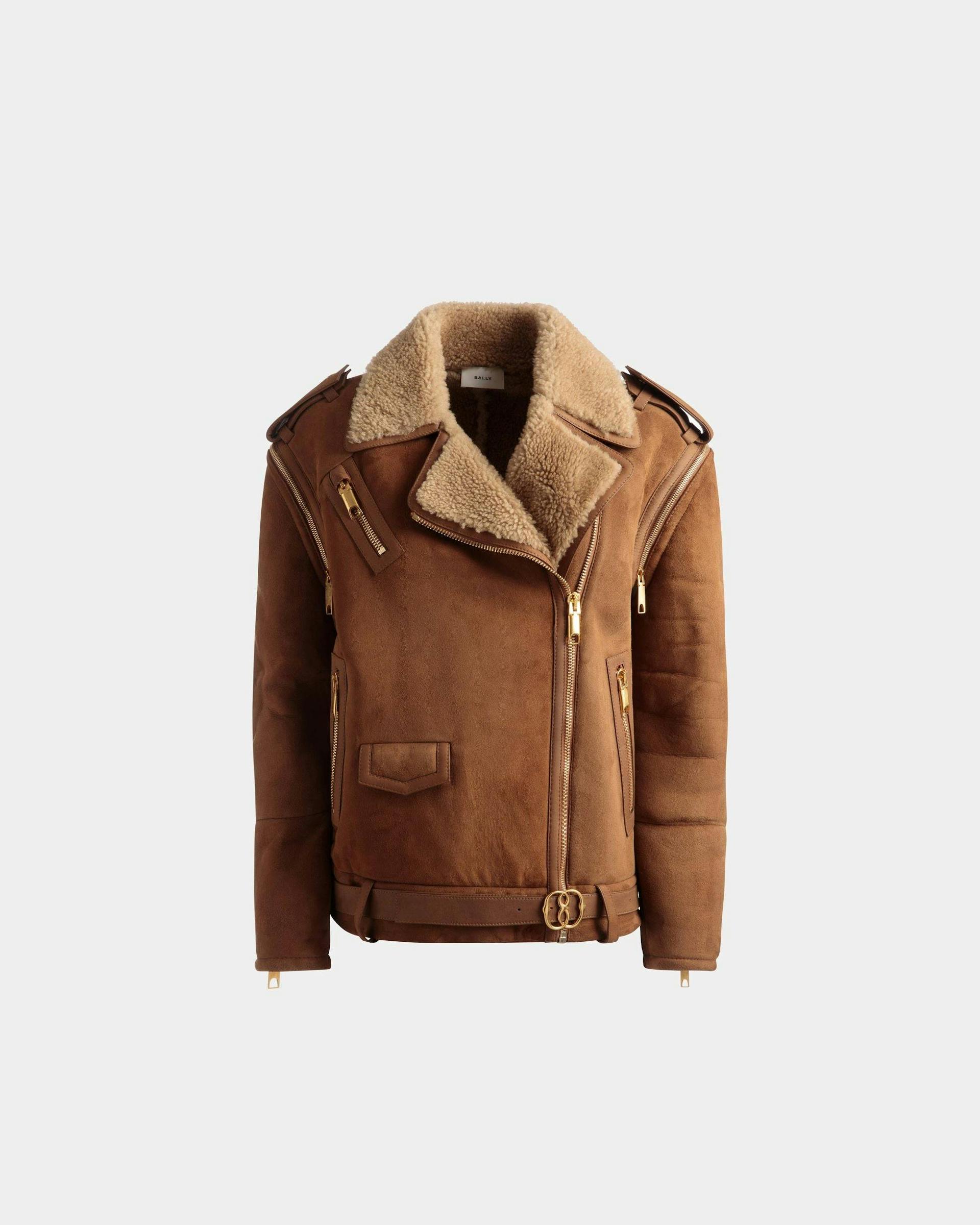 Double-Breasted Shearling Jacket In Brown Suede - Women's - Bally - 01