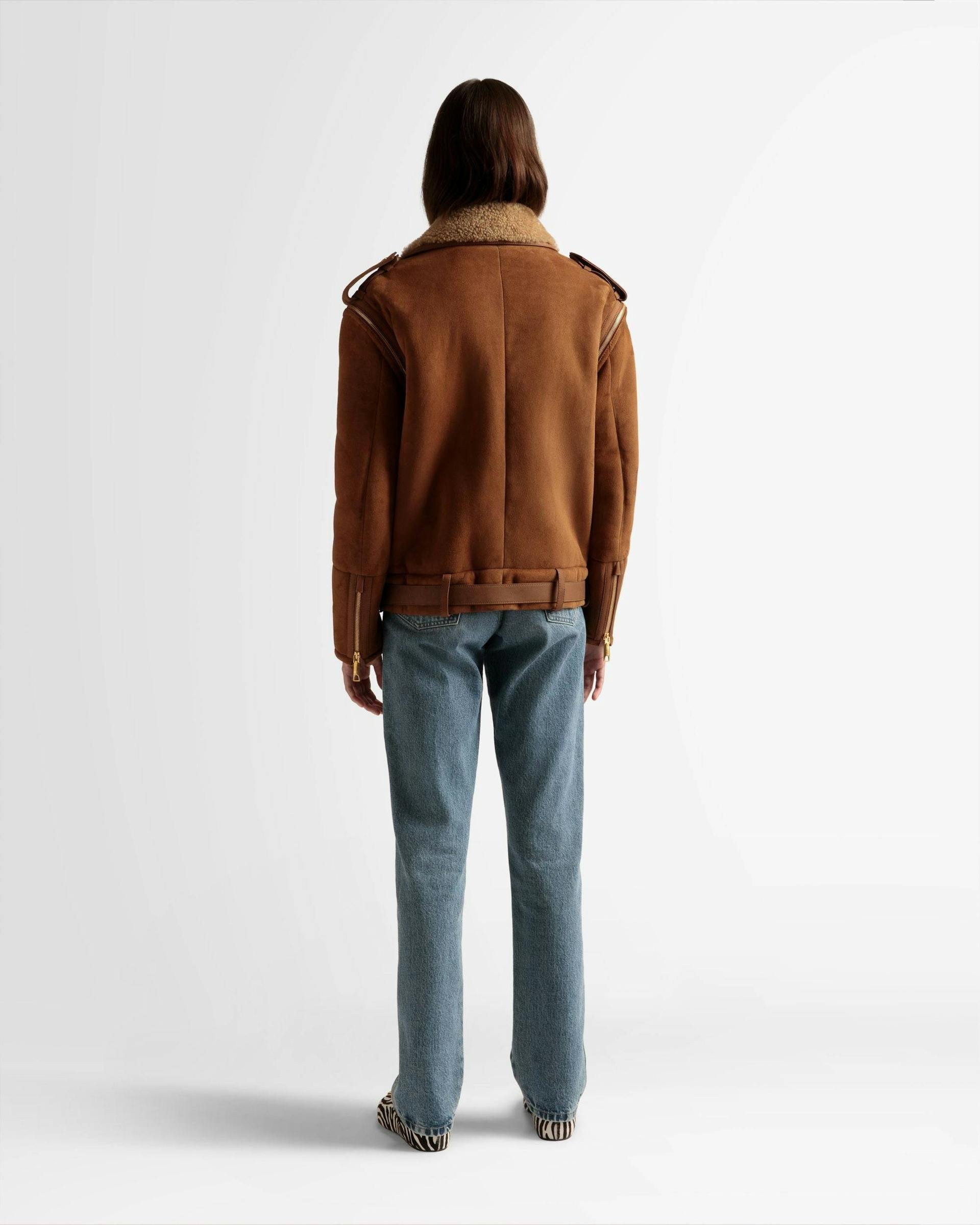 Double-Breasted Shearling Jacket In Brown Suede - Women's - Bally - 05