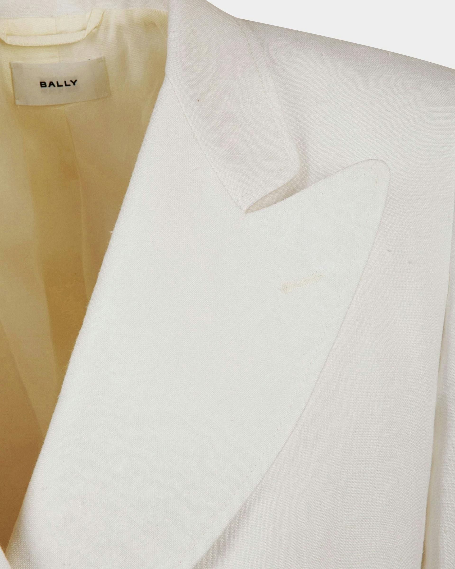 Double Breasted Blazer in White Linen - Women's - Bally - 02
