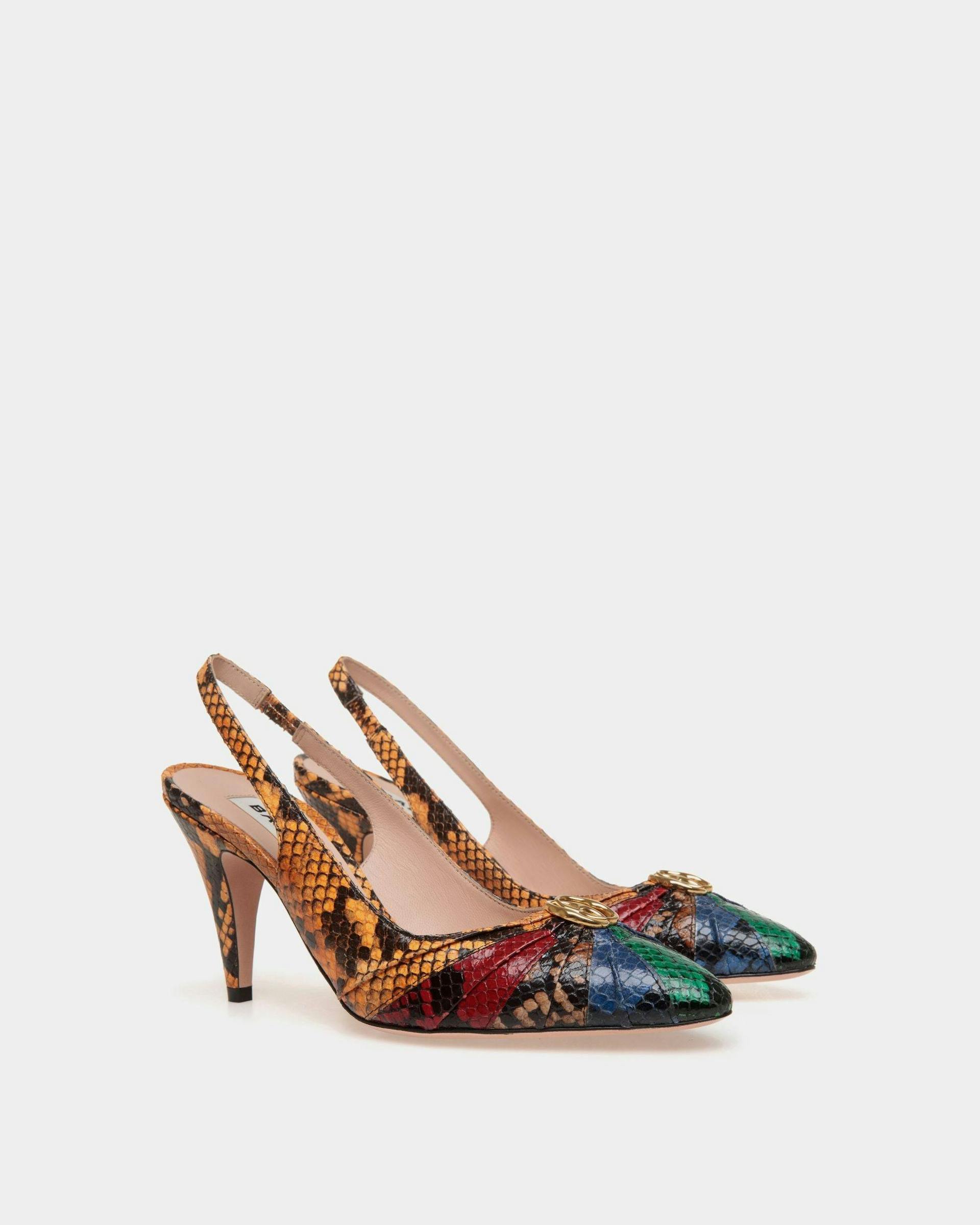 Women's Jolene Slingback Pump in Multicolor Python Printed Leather | Bally | Still Life 3/4 Front