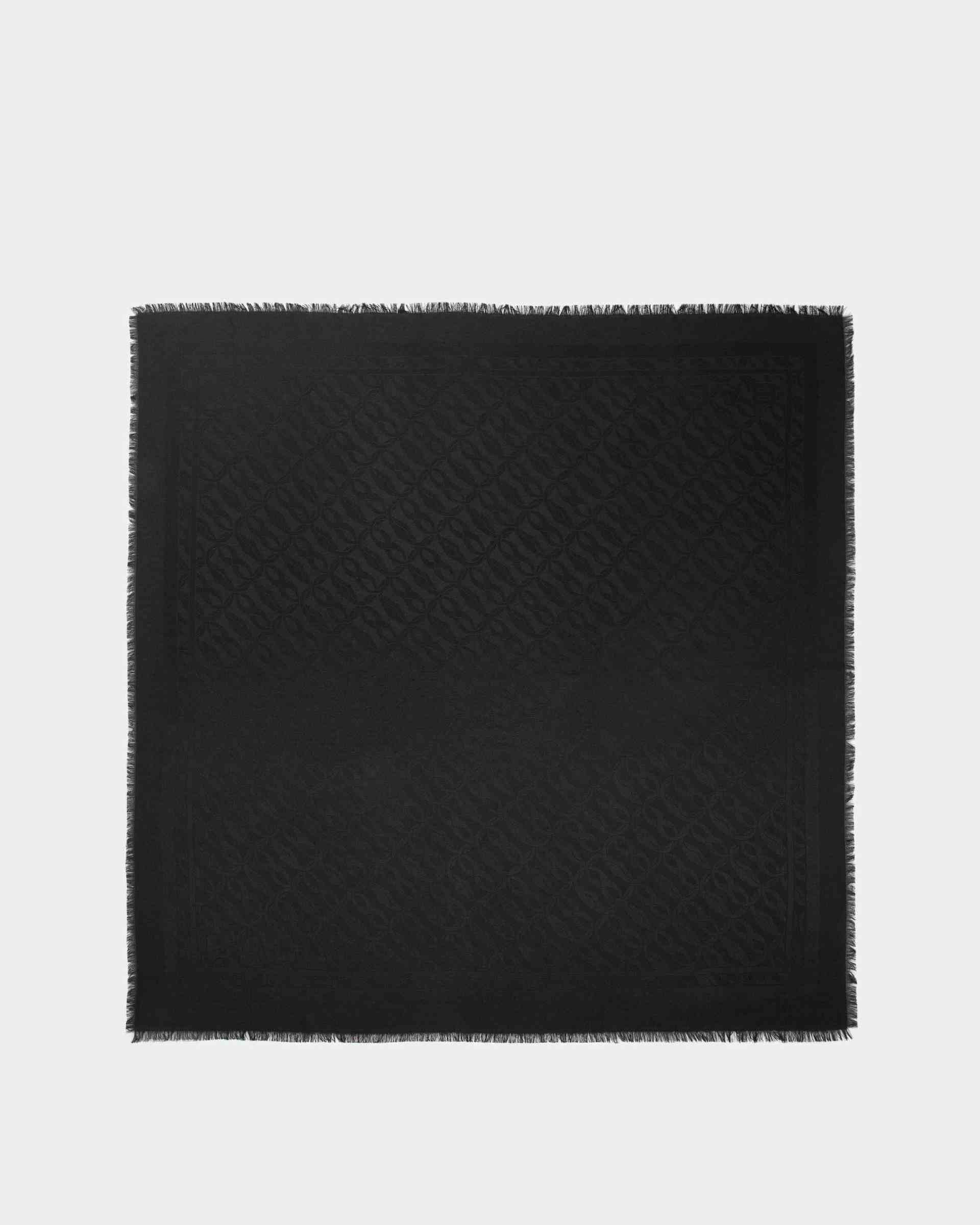 Emblem Print Square Scarf In Black Silk - Women's - Bally