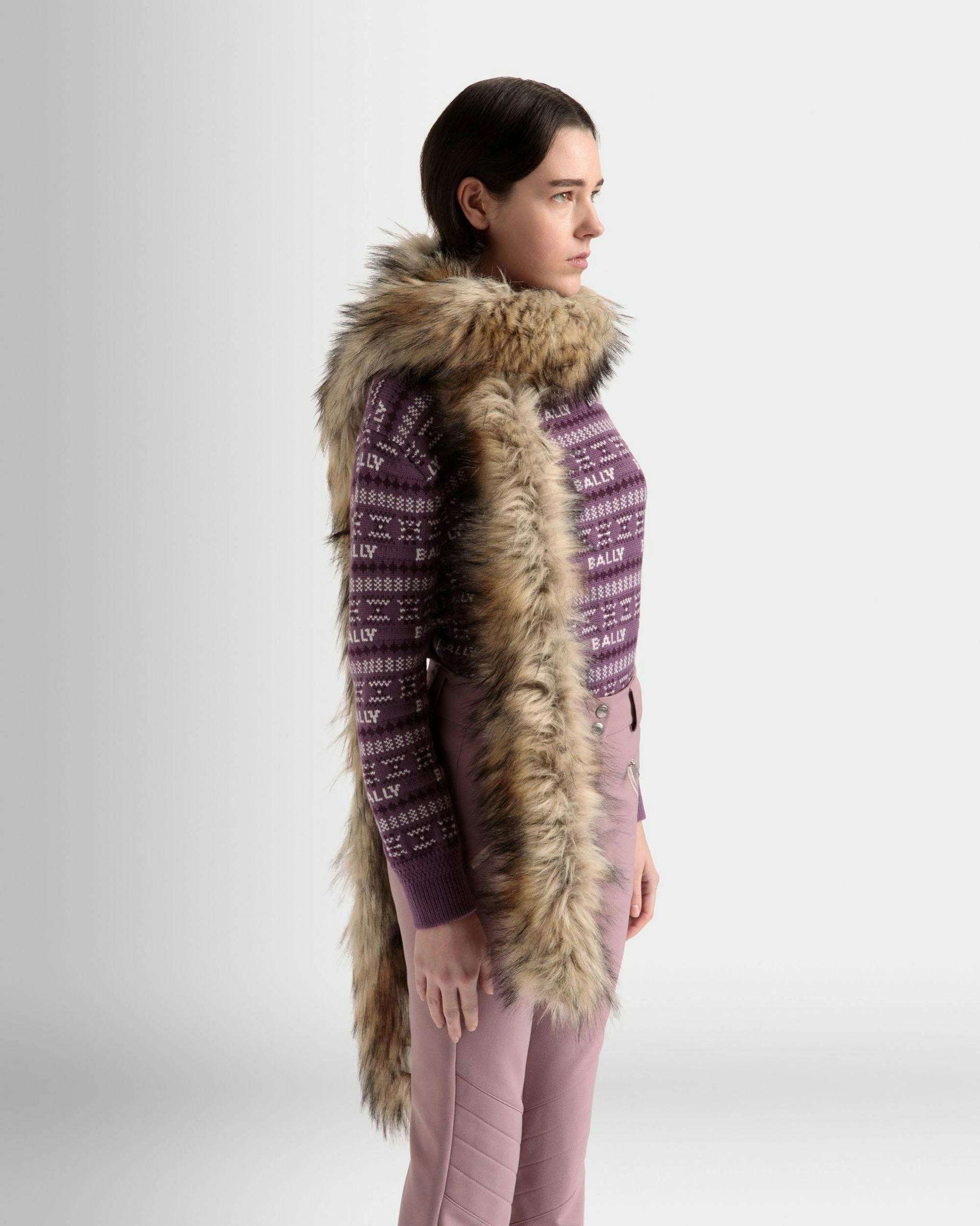 Women's Scarf in Neutral Faux Fur | Bally | On Model Front